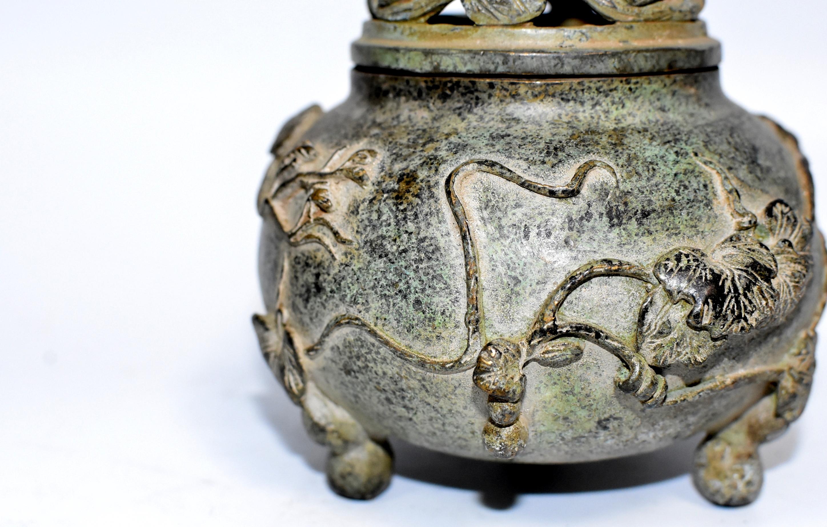 Antique Bronze Chinese Incense Burner in Gourd Form 3