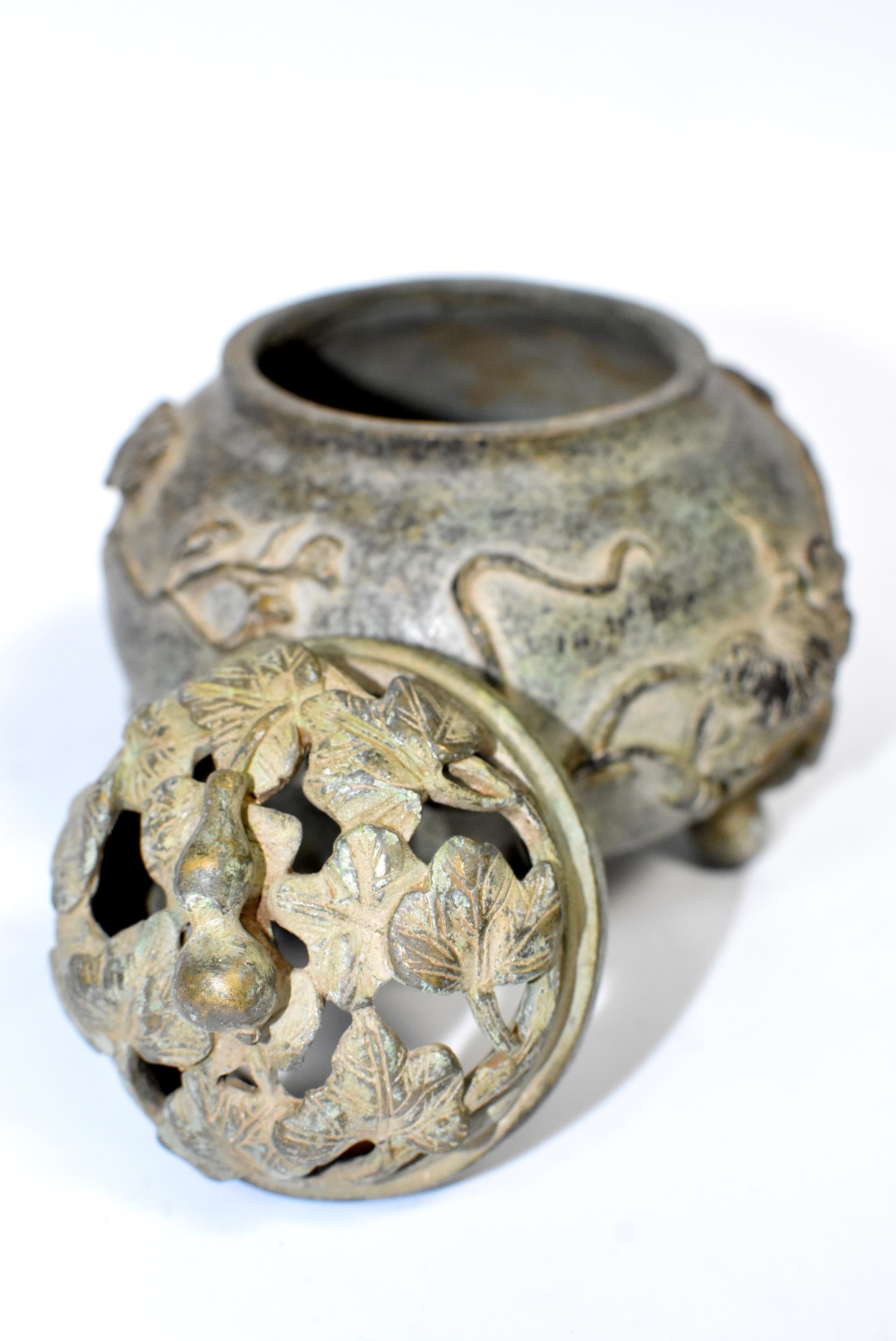 Antique Bronze Chinese Incense Burner in Gourd Form 4