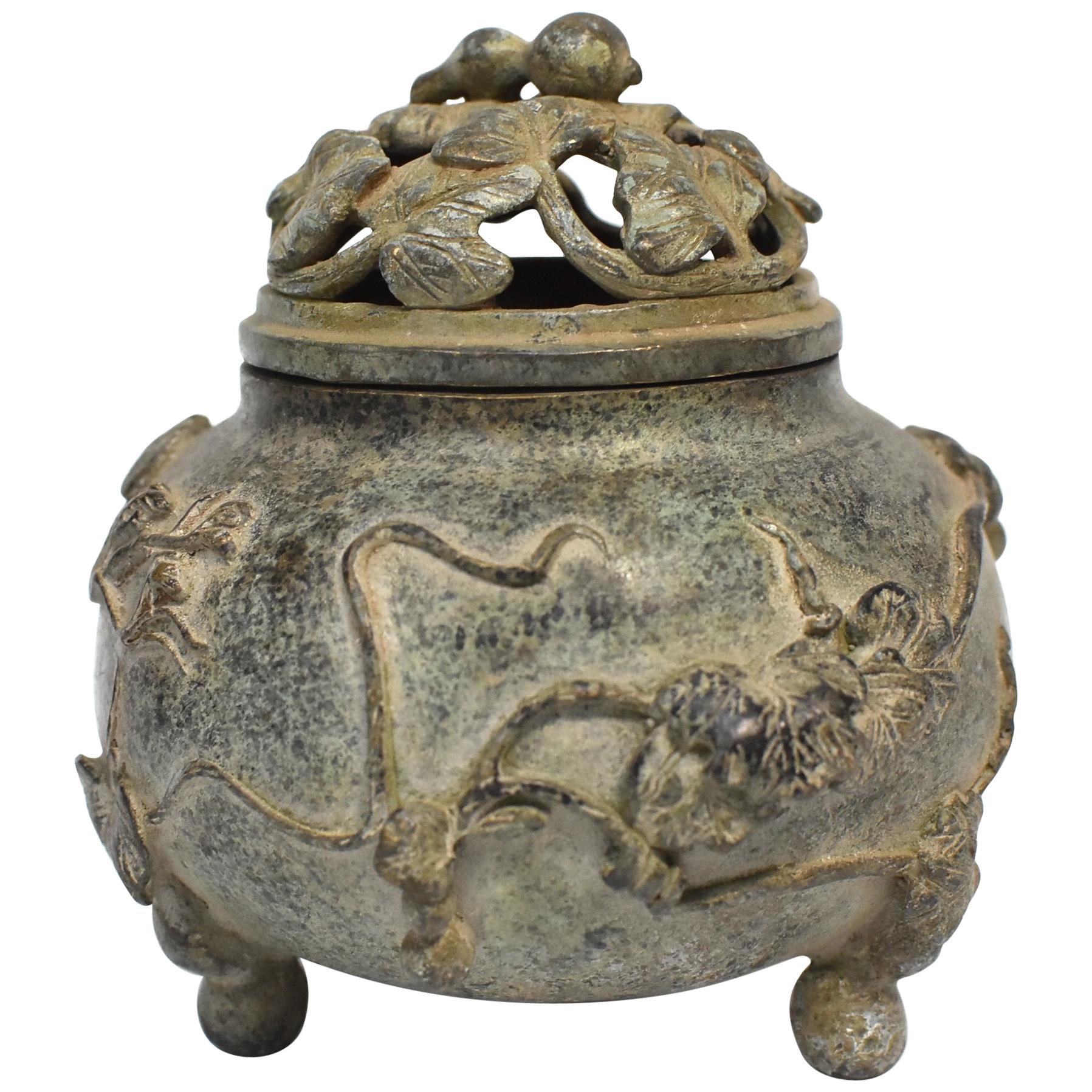 Antique Bronze Chinese Incense Burner in Gourd Form