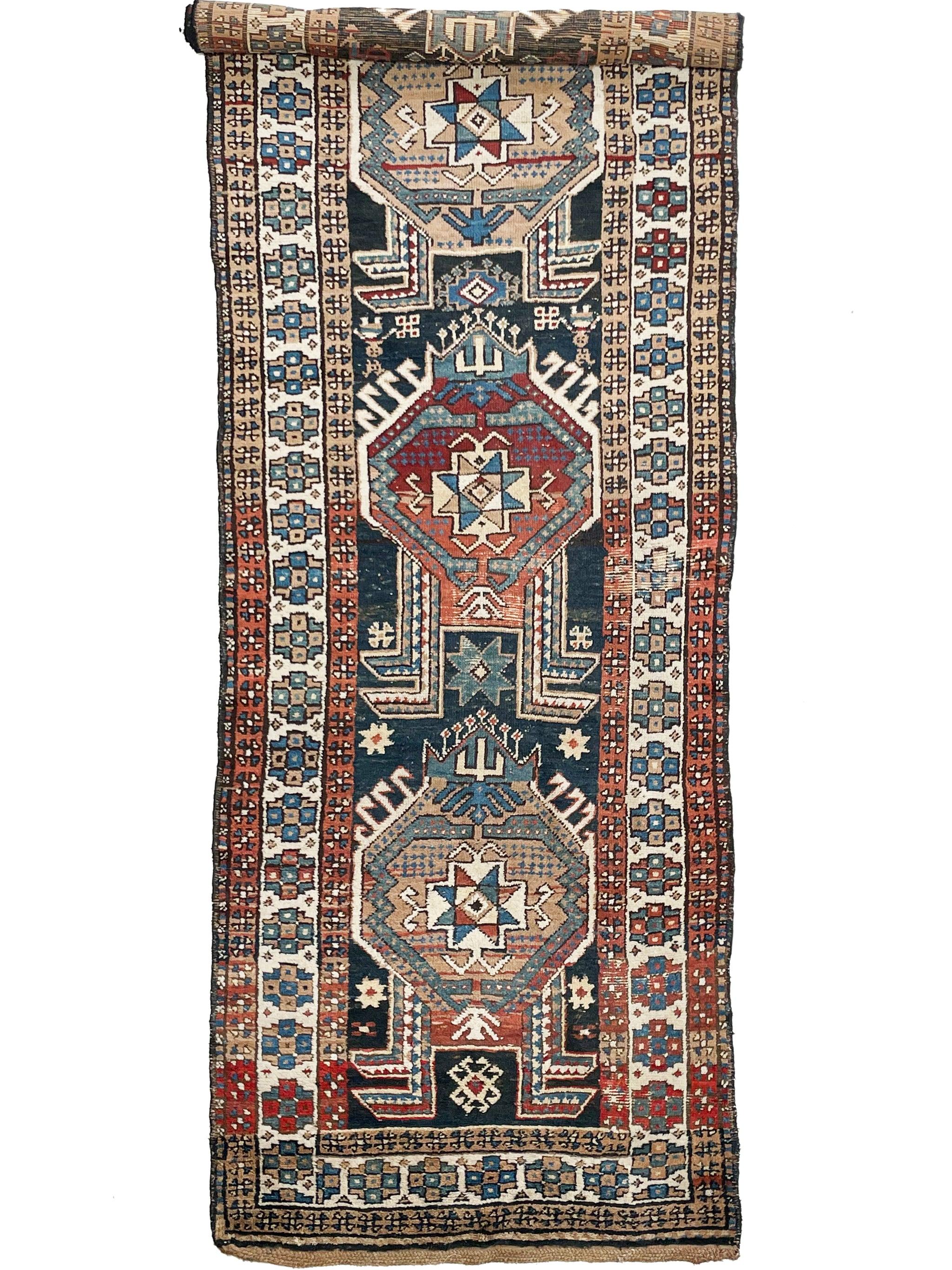 Incredible Wide Antique Caucasian Runner  Mystical Beauty With Warmth & Earthy Hues

About: One of the best runners - the perfect balance of warmth, cool, and earthy.  This piece has all earthy caramels, sand, taupe, chestnut, almond, and even