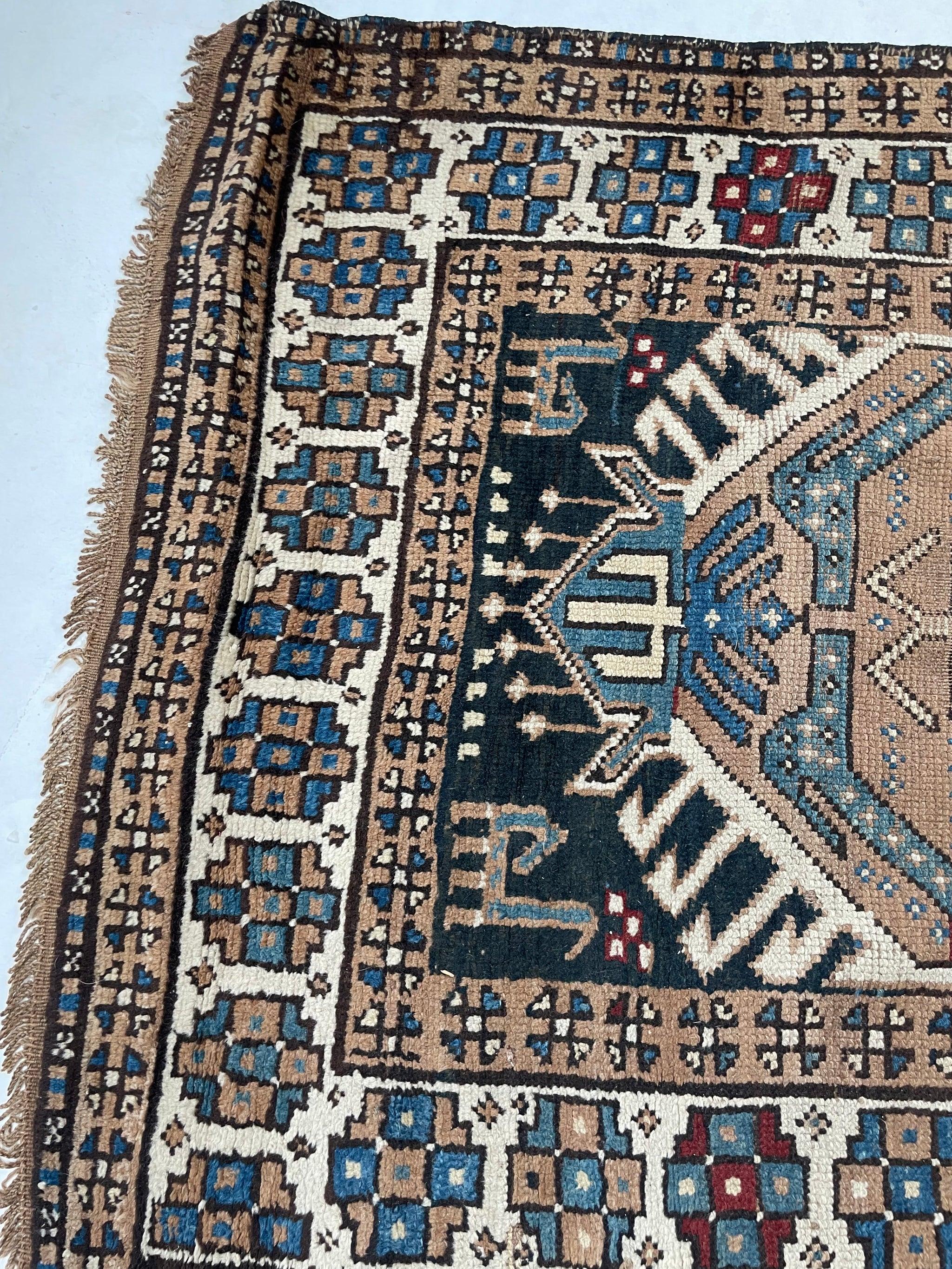 Hand-Knotted Antique Incredible Wide Caucasian Runner Rug, circa 1930's For Sale