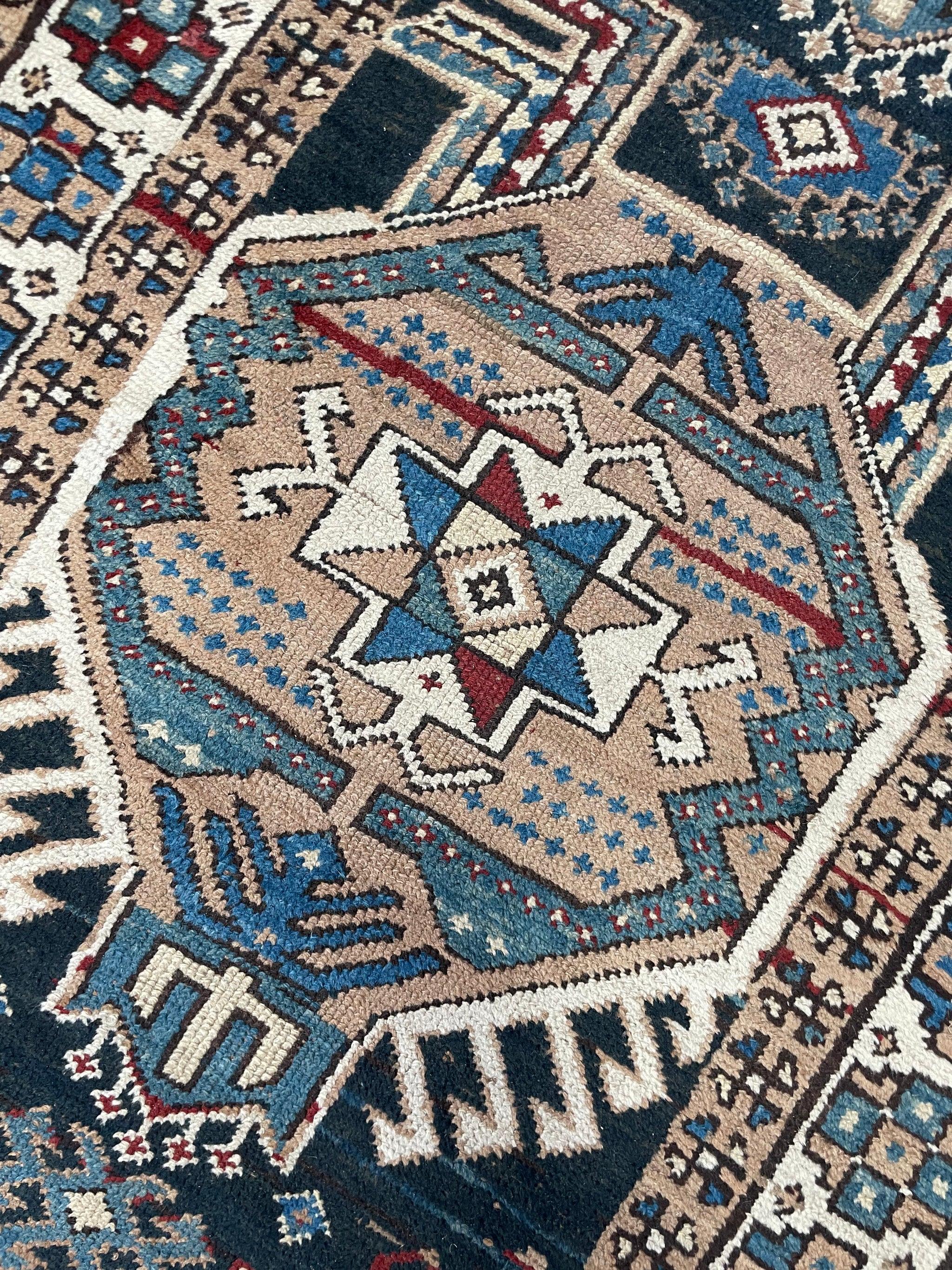 Antique Incredible Wide Caucasian Runner Rug, circa 1930's In Good Condition For Sale In Milwaukee, WI
