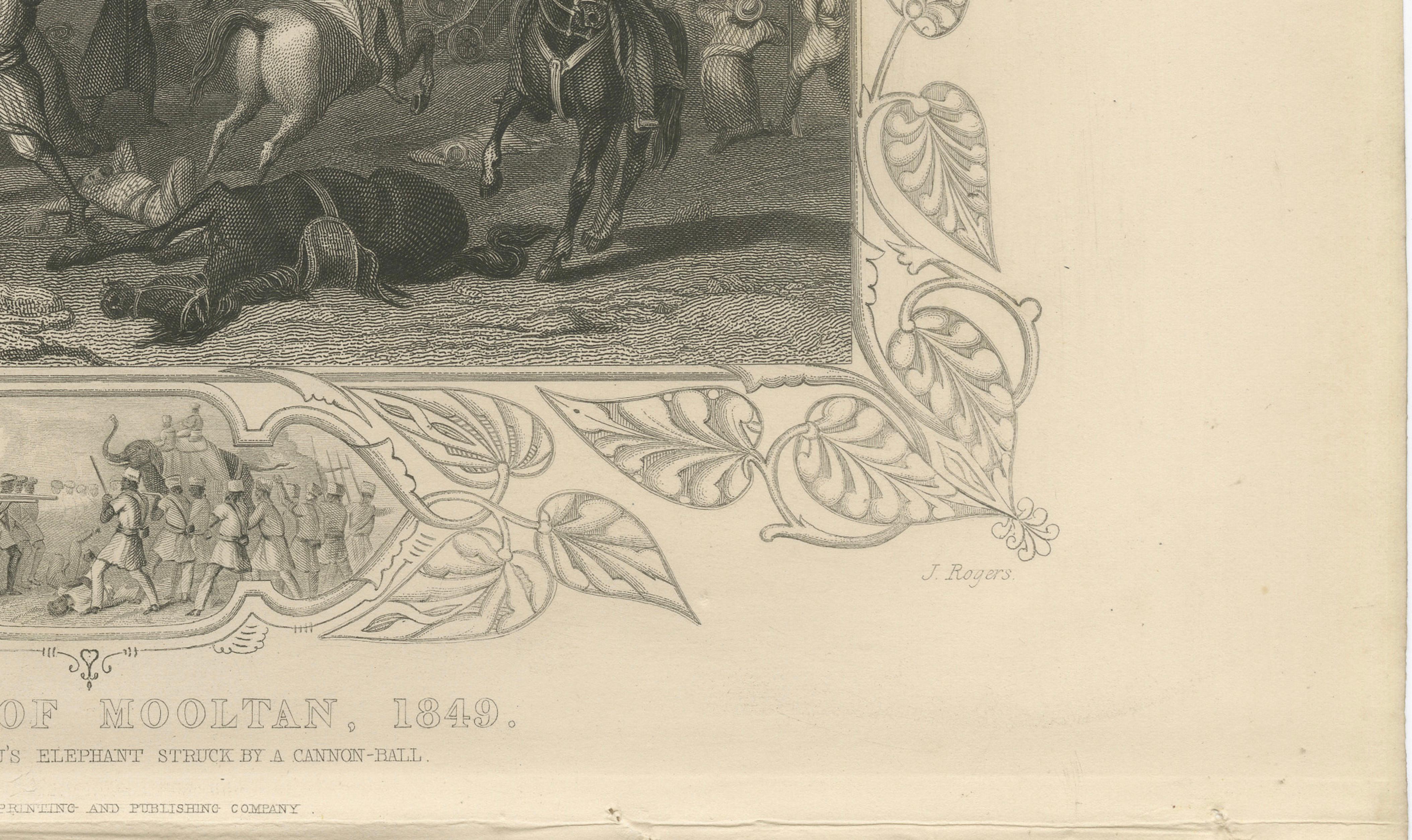 Antique India Battle Print – Siege of Mooltan 1849, Elephant War Scene