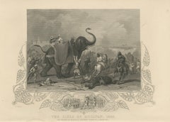 Antique India Battle Print – Siege of Mooltan 1849, Elephant War Scene