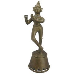 Antique India Hindu Lord Krishna Brass Standing Statue Sculpture