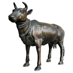 Large Antique Indian Hindu Temple Nandi Bull Bronze Copper Alloy Statue