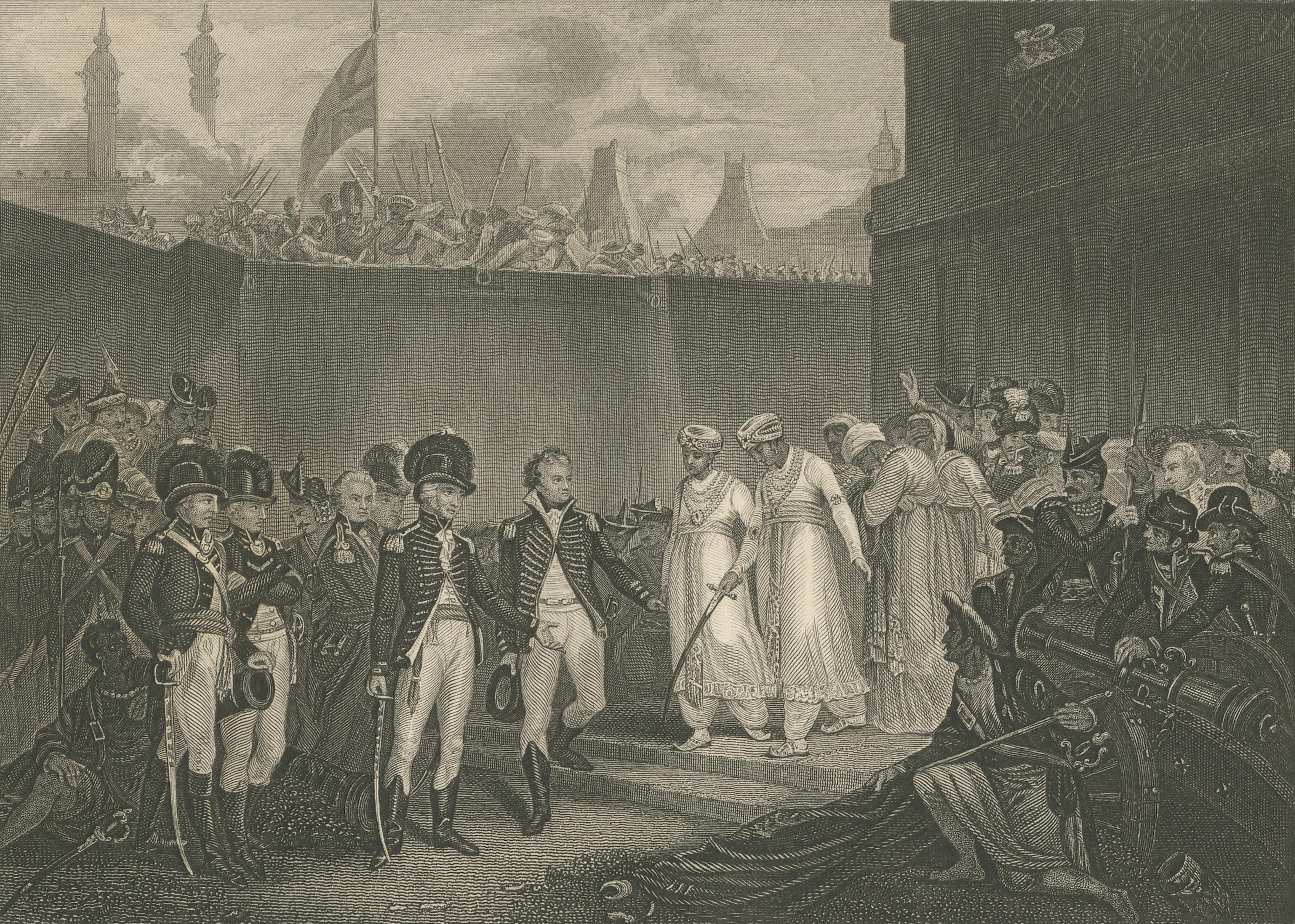 Antique India Print – Tipu Sultan Sons Surrender, Mysore War, c.1850
