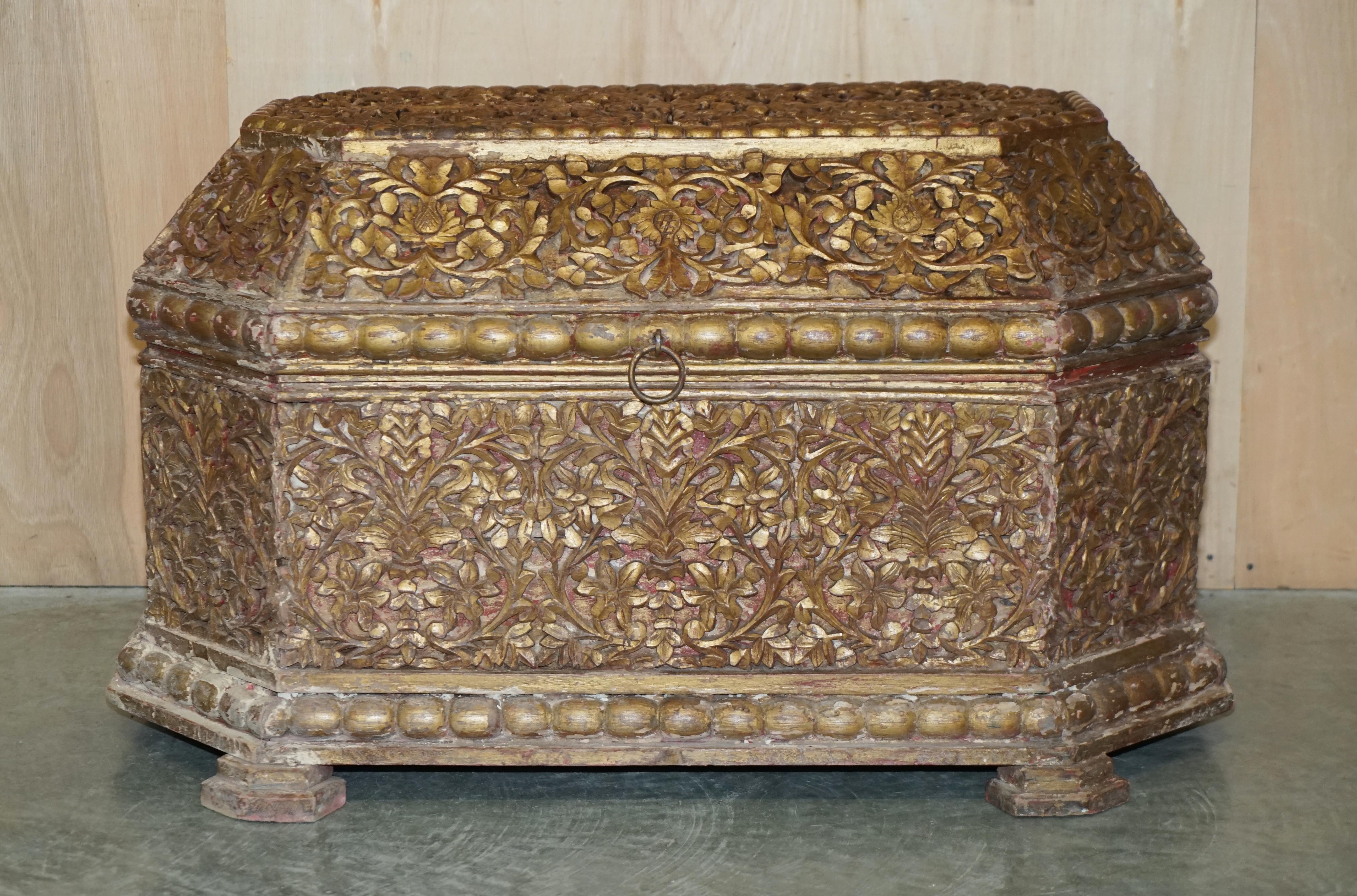 Royal House Antiques

Royal House Antiques is delighted to offer for sale this lovely original circa 1780 hand carved and painted Indian linen trunk or chest 

A very good looking and well made piece, it is very ornately carved all over and has