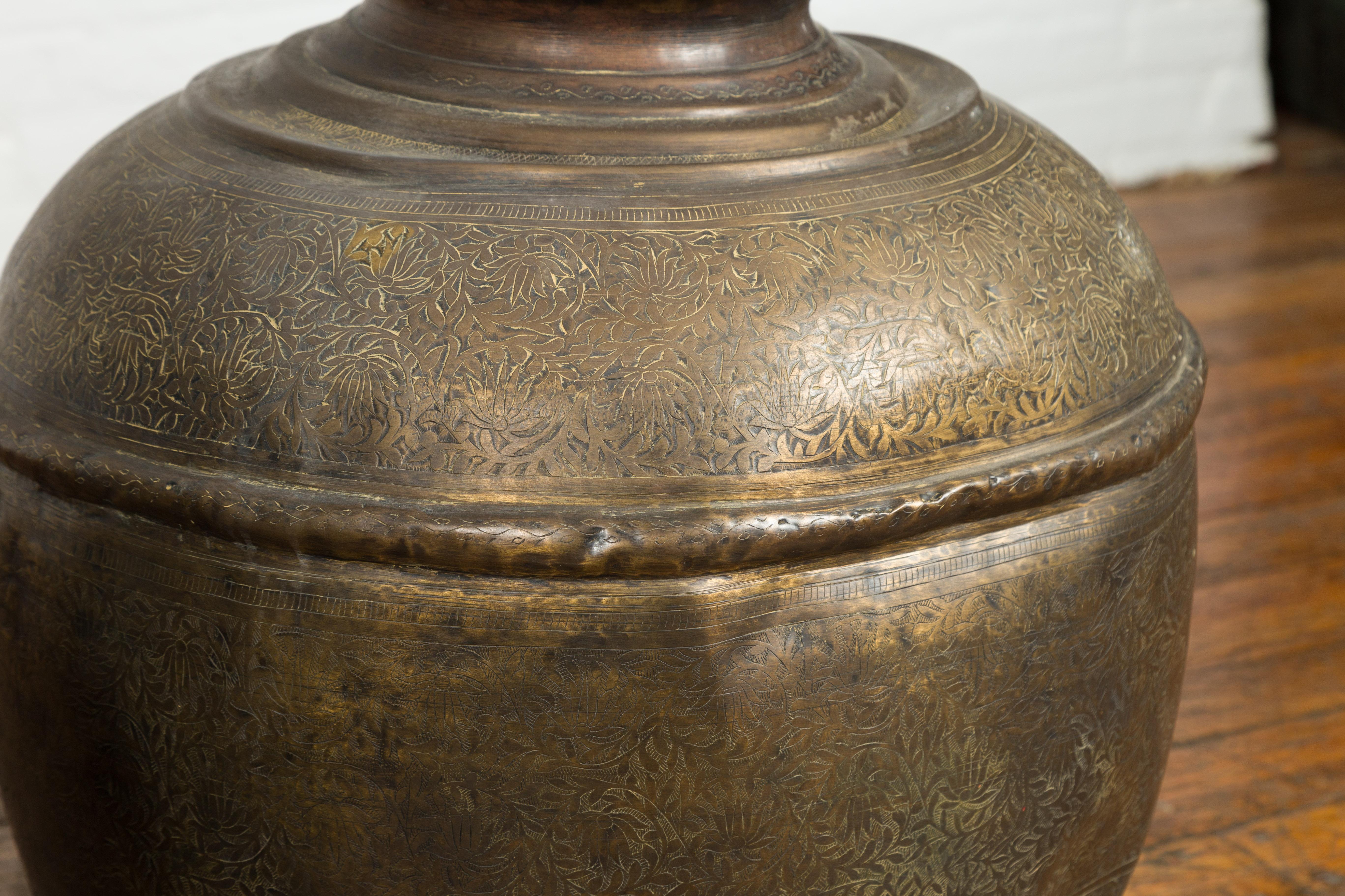 Antique Indian 19th Century Brass Water Vessels with Foliage Décor, Sold Each For Sale 6