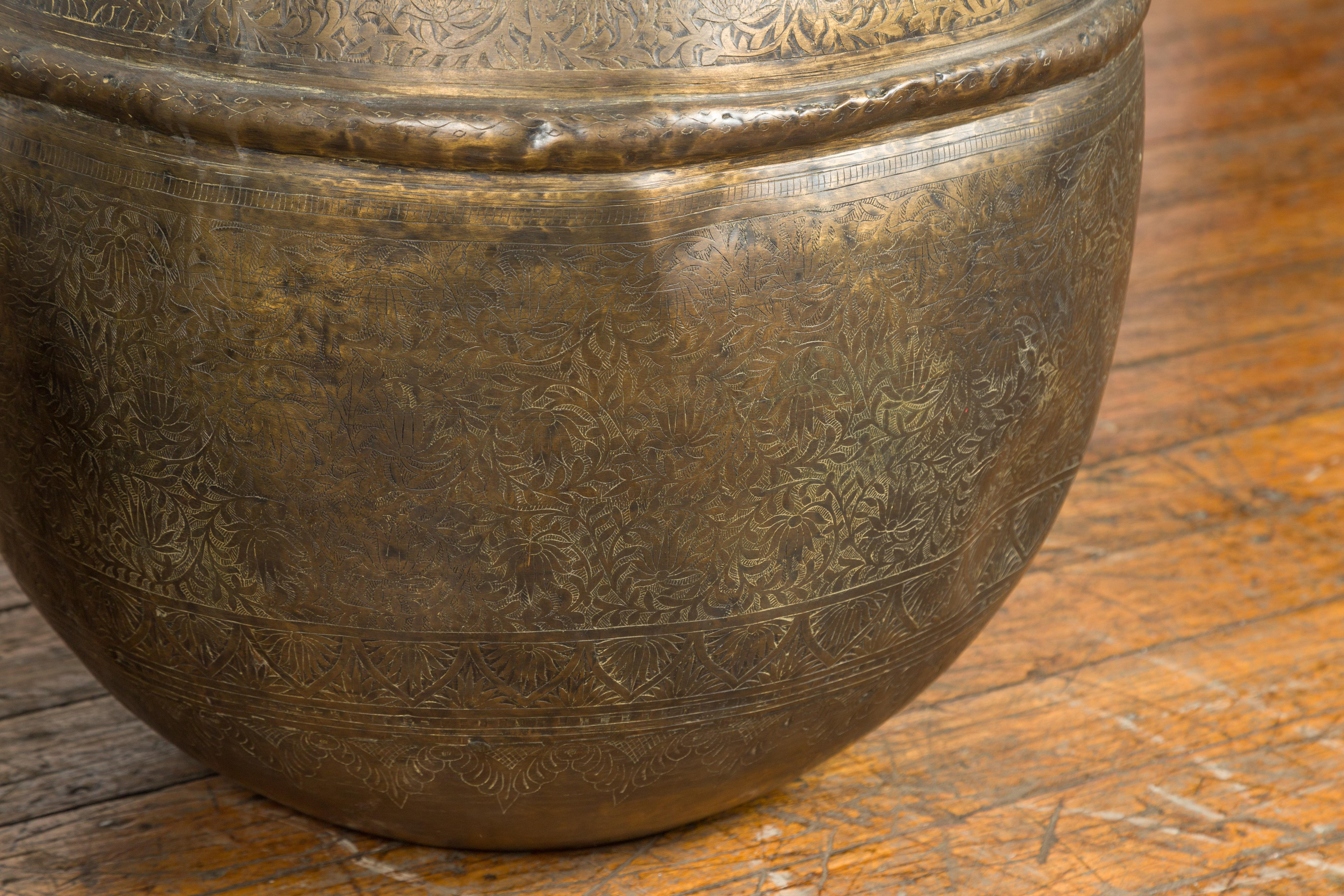Antique Indian 19th Century Brass Water Vessels with Foliage Décor, Sold Each For Sale 7