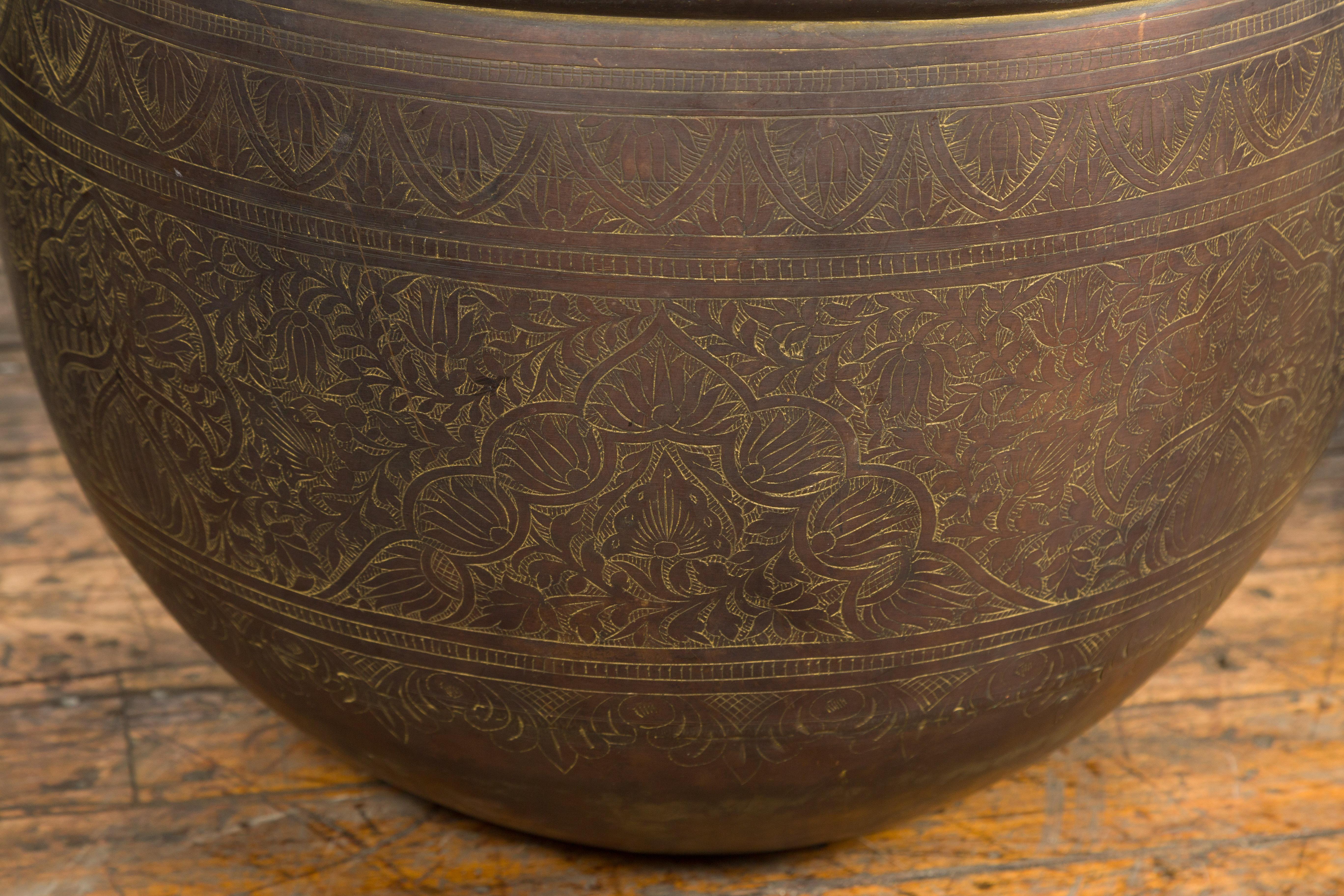 Antique Indian 19th Century Brass Water Vessels with Foliage Décor, Sold Each For Sale 4