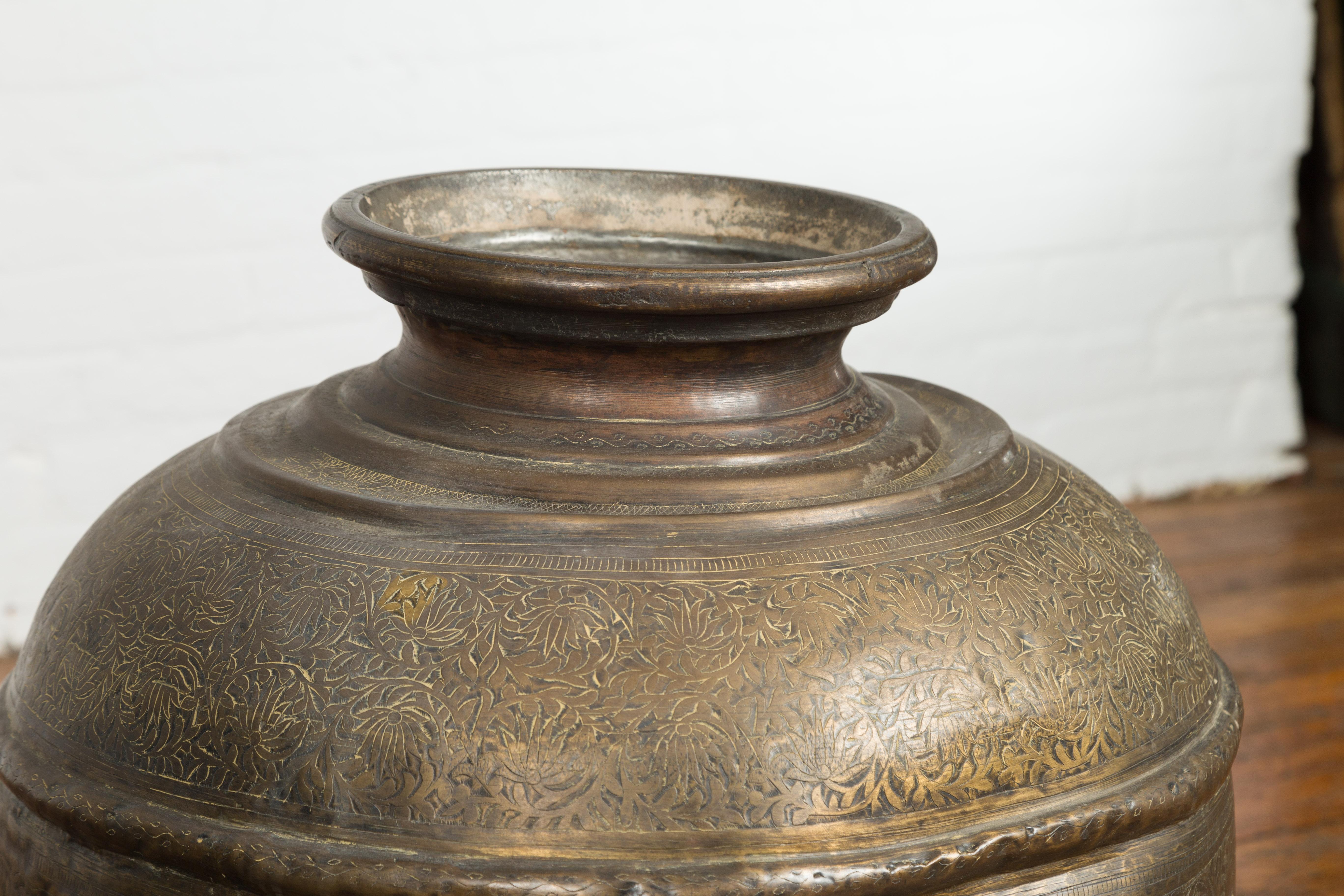 Antique Indian 19th Century Brass Water Vessels with Foliage Décor, Sold Each For Sale 5