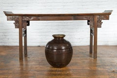 Antique Indian 19th Century Metal Water Jug with Etched Foliage Décor