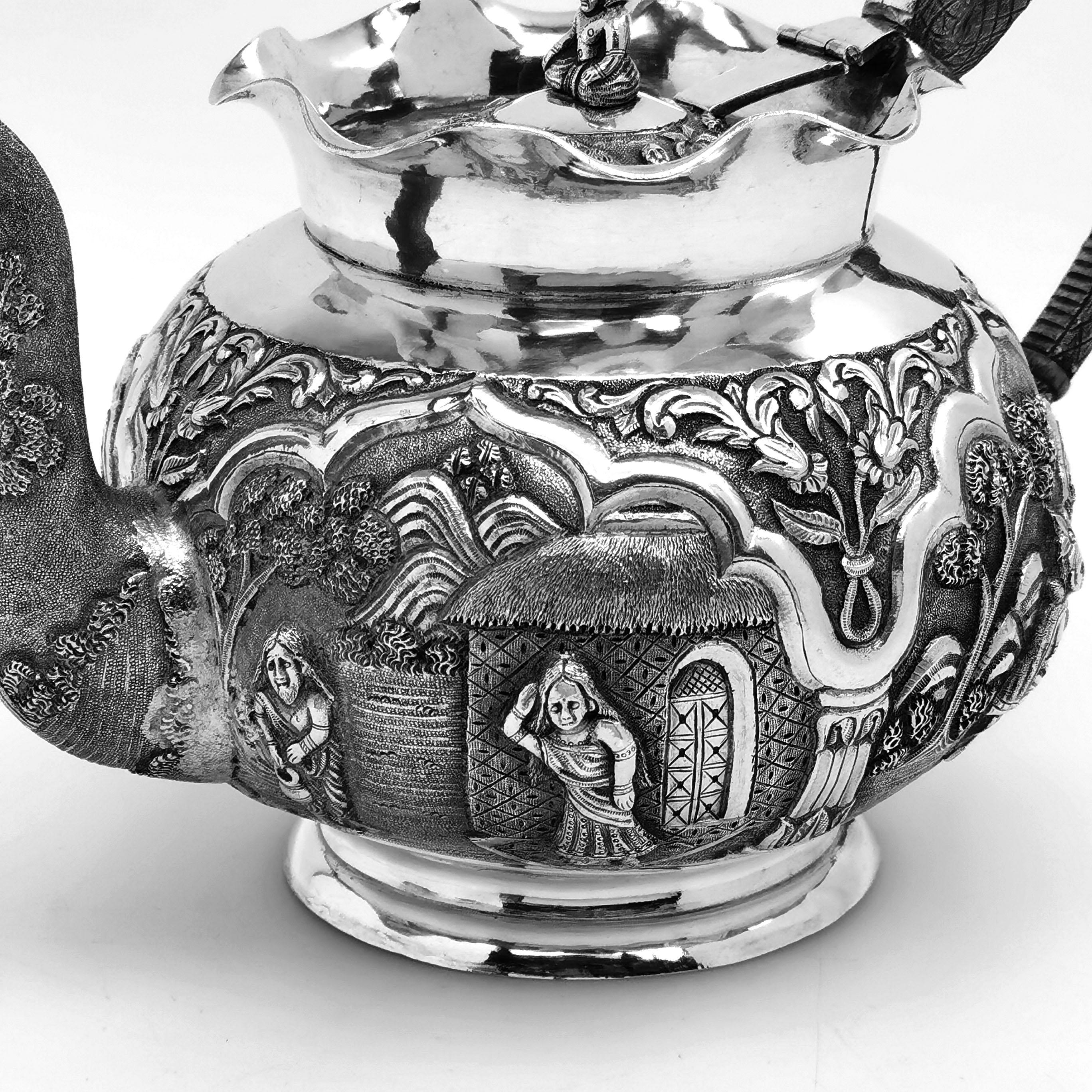 Antique Indian 3-Piece Silver Tea Set circa 1890 Cobra Handle Teapot  6