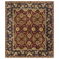 Antique Indian Agra Red / Navy Rug, circa 1890, Size 11'8 x 13'7