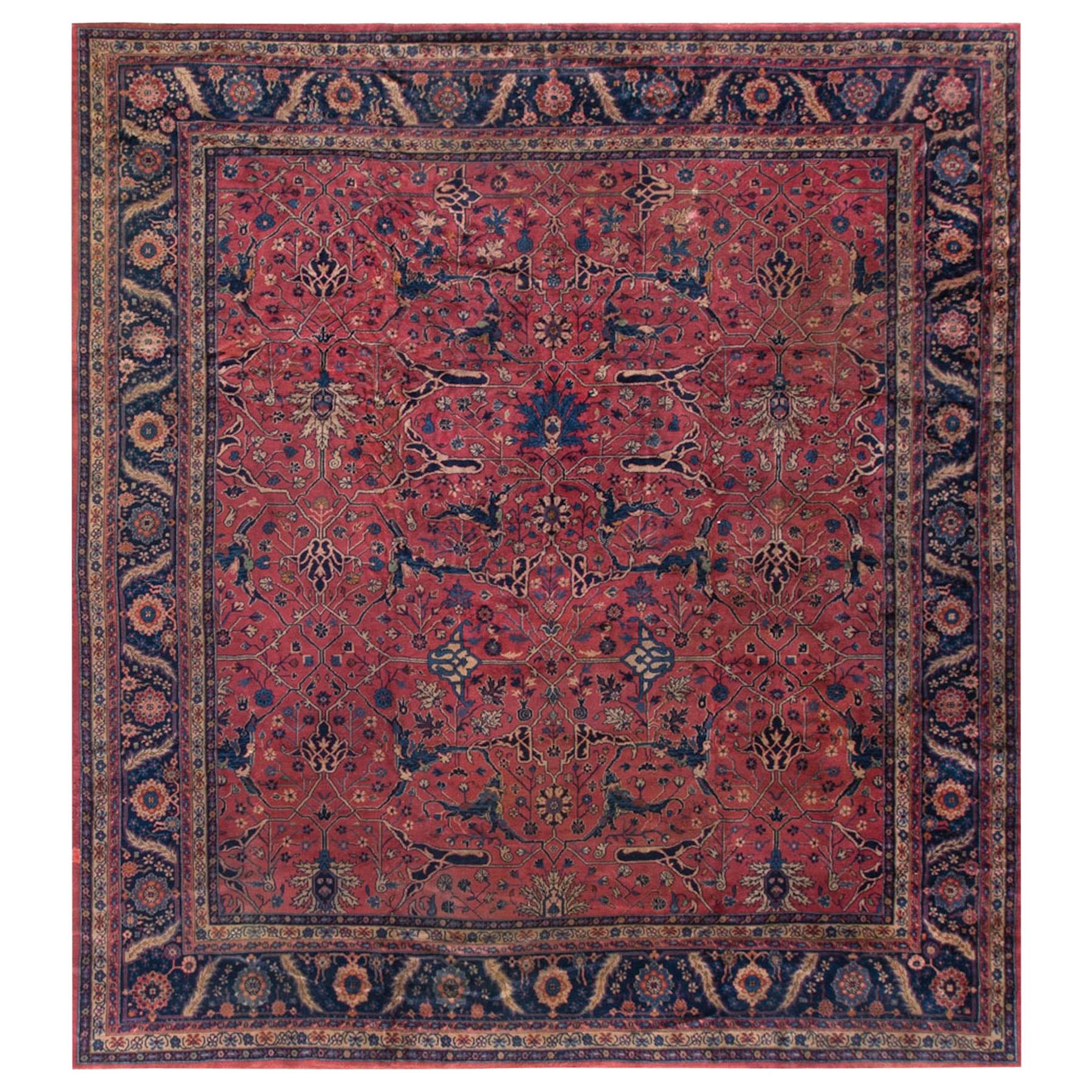 Antiker indischer Agra-Teppich, um 1900, 13'0 x 14'5" groß.    im Angebot