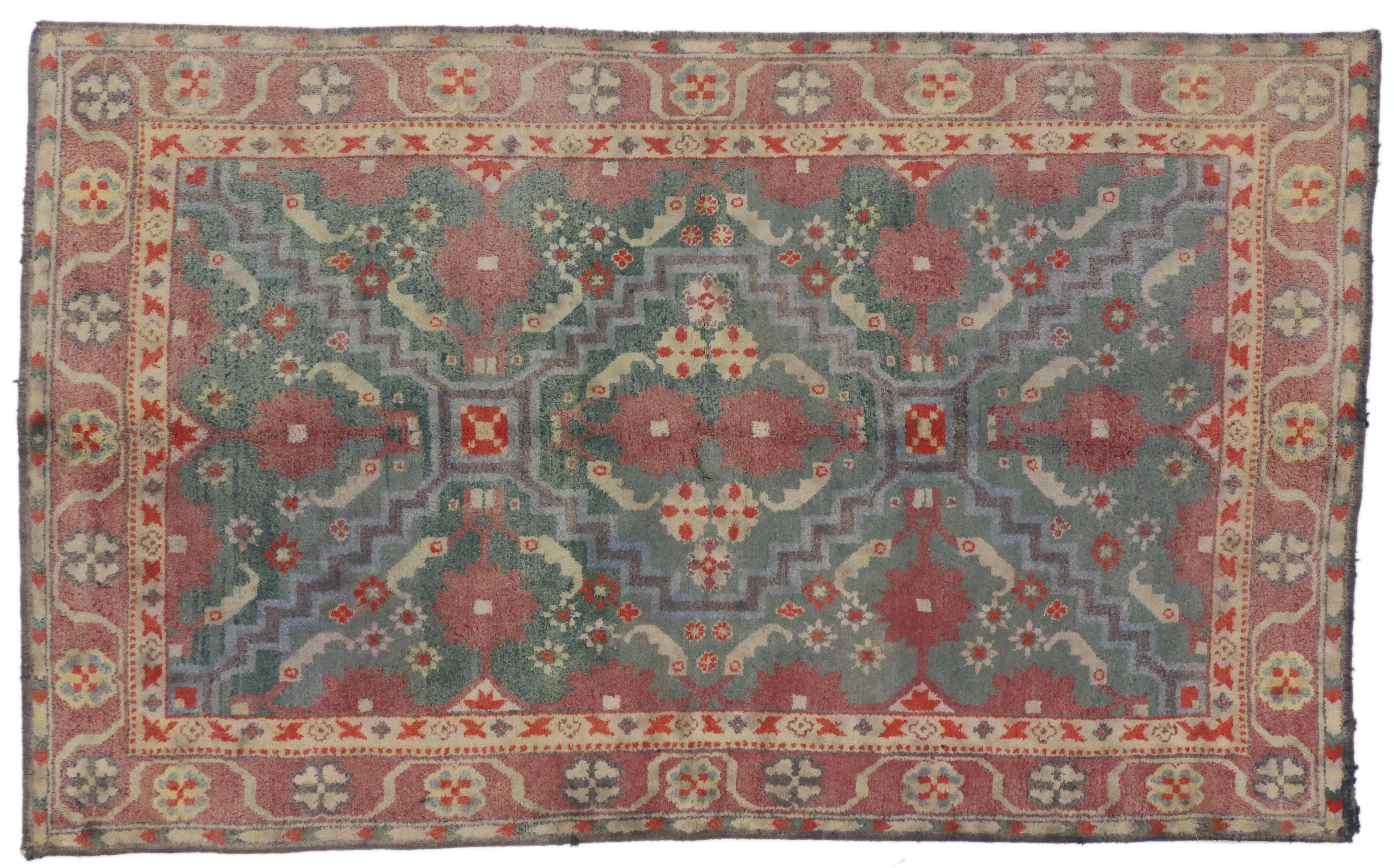 Hand-Knotted Antique Indian Agra Accent Rug with English Country Cottage Style For Sale