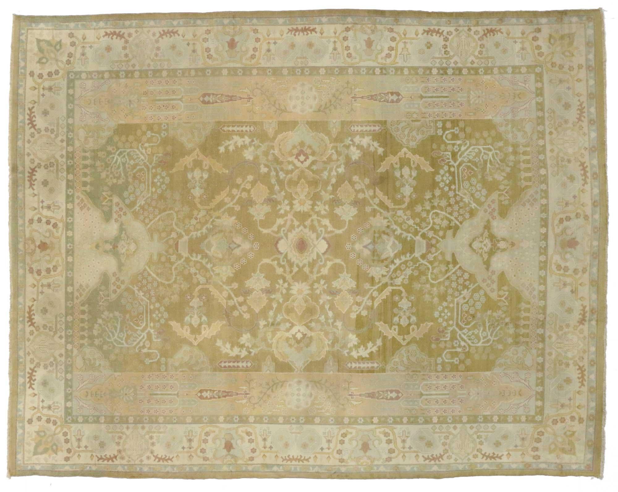 Antique Indian Agra Area Rug in Neutral Colors In Good Condition For Sale In Dallas, TX