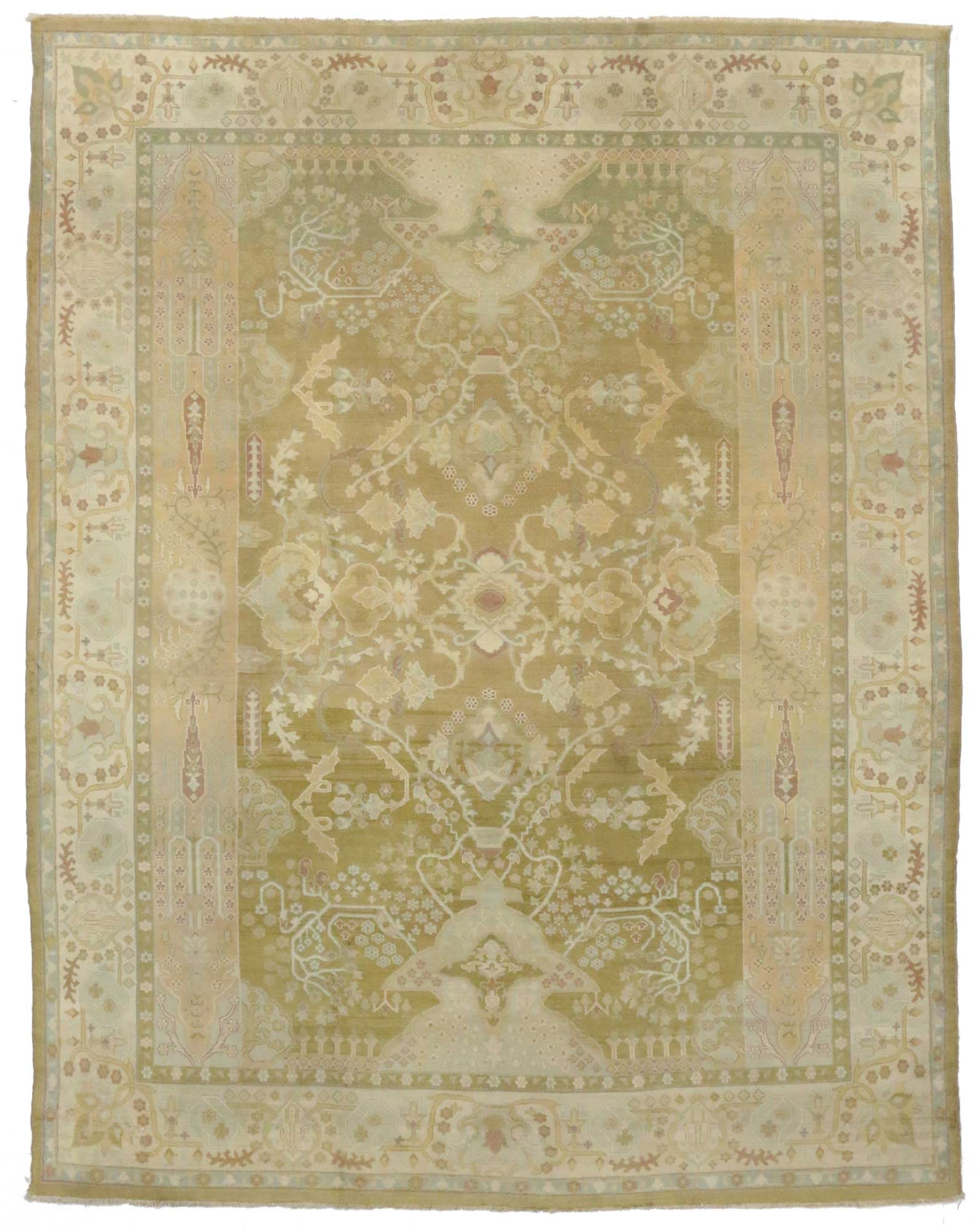 Antique Indian Agra Area Rug in Neutral Colors