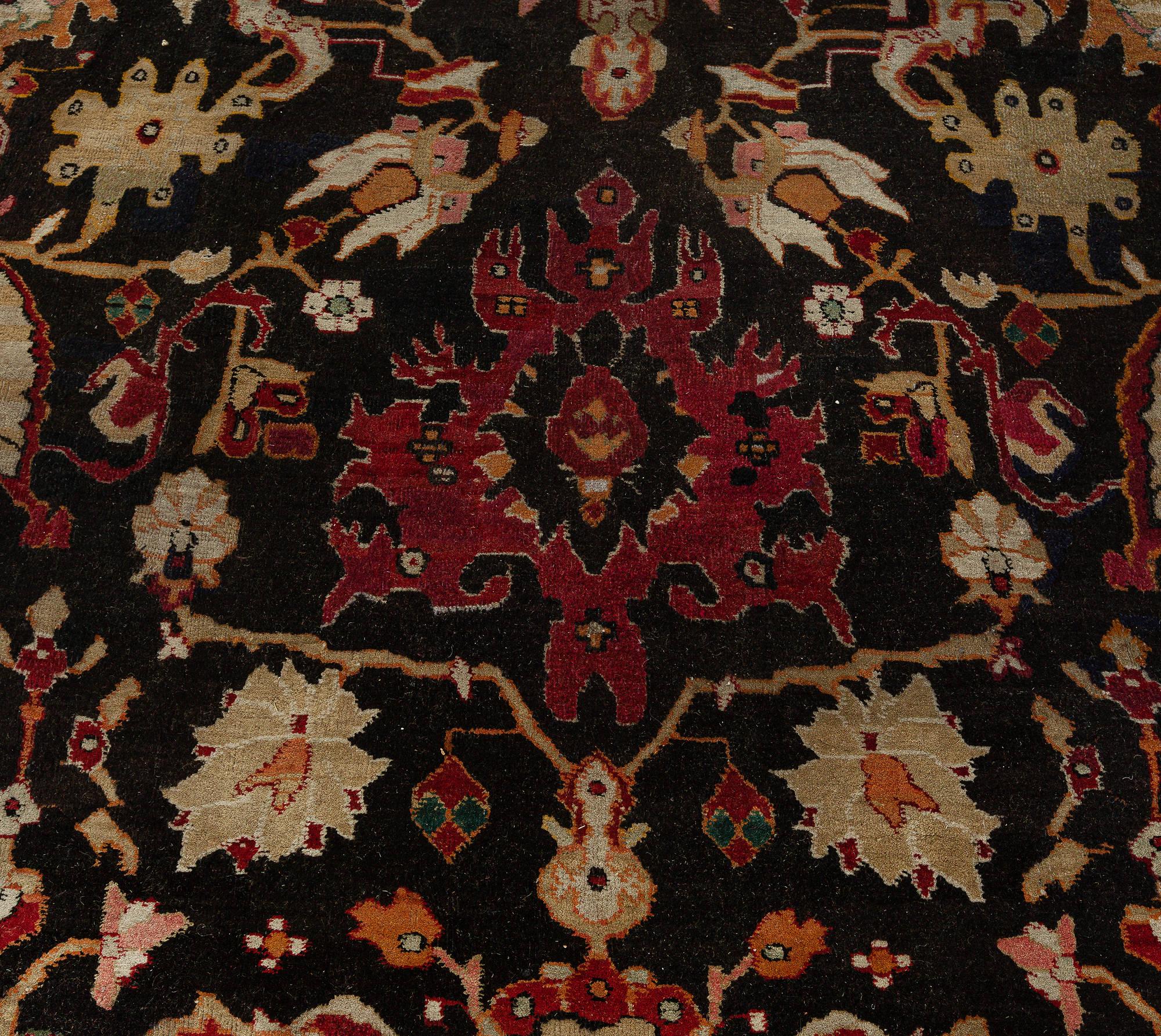 Hand-Woven Antique Indian Agra Botanic Handmade Wool Rug For Sale