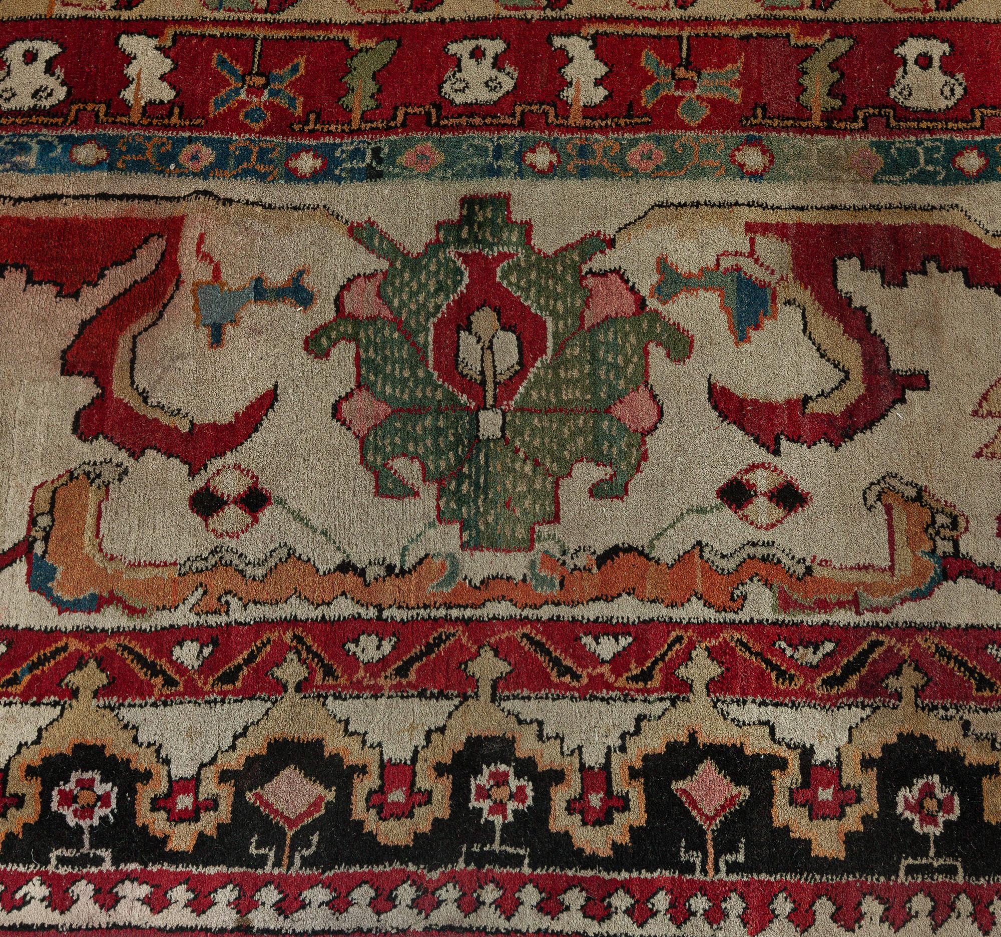 19th Century Antique Indian Agra Botanic Handmade Wool Rug For Sale