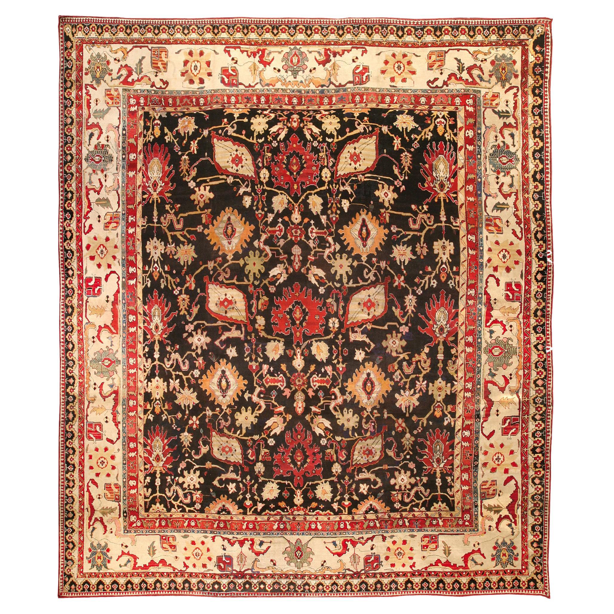 Antique Indian Agra Botanic Handmade Wool Rug