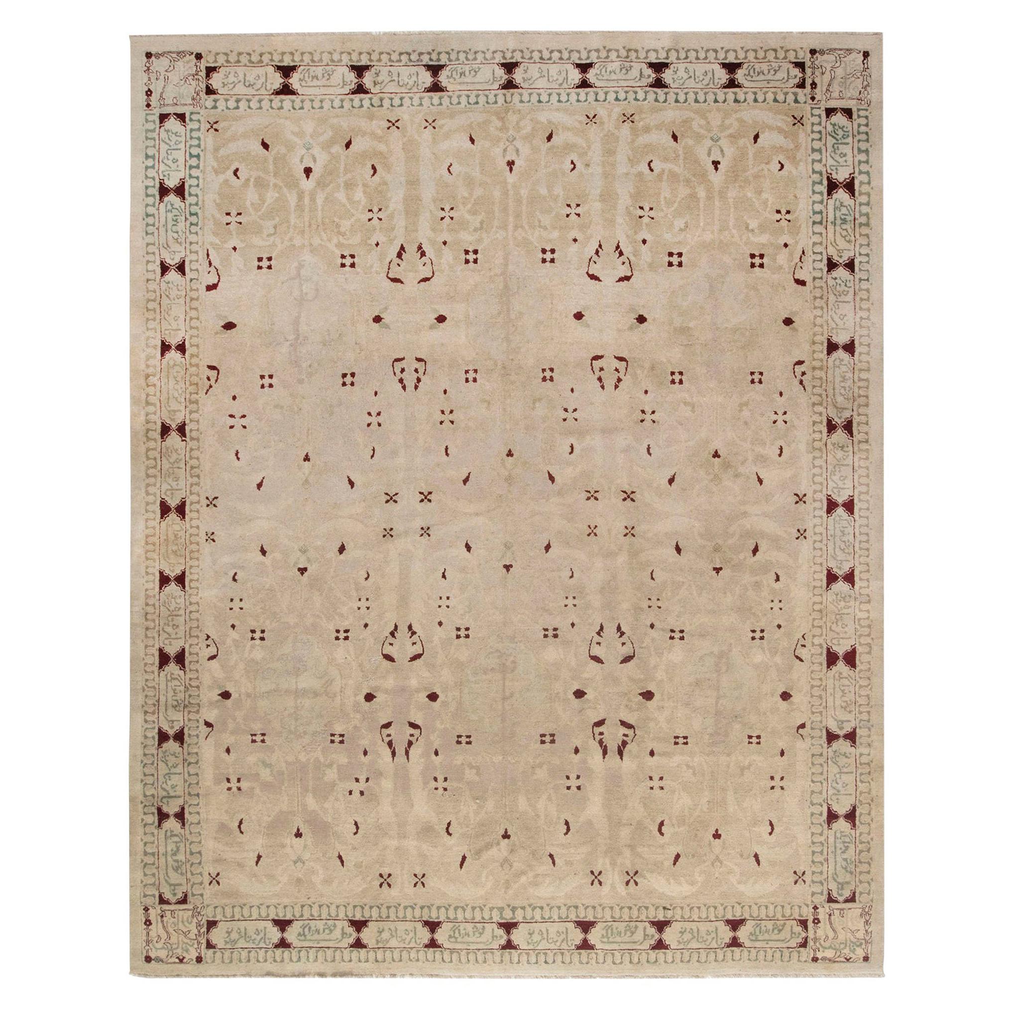 19th Century Indian Agra Handmade Wool Rug For Sale