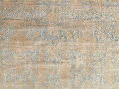 Antique Indian Agra Carpet, Handmade Oriental Rug, Light Blue, Gold, Ivory, Soft