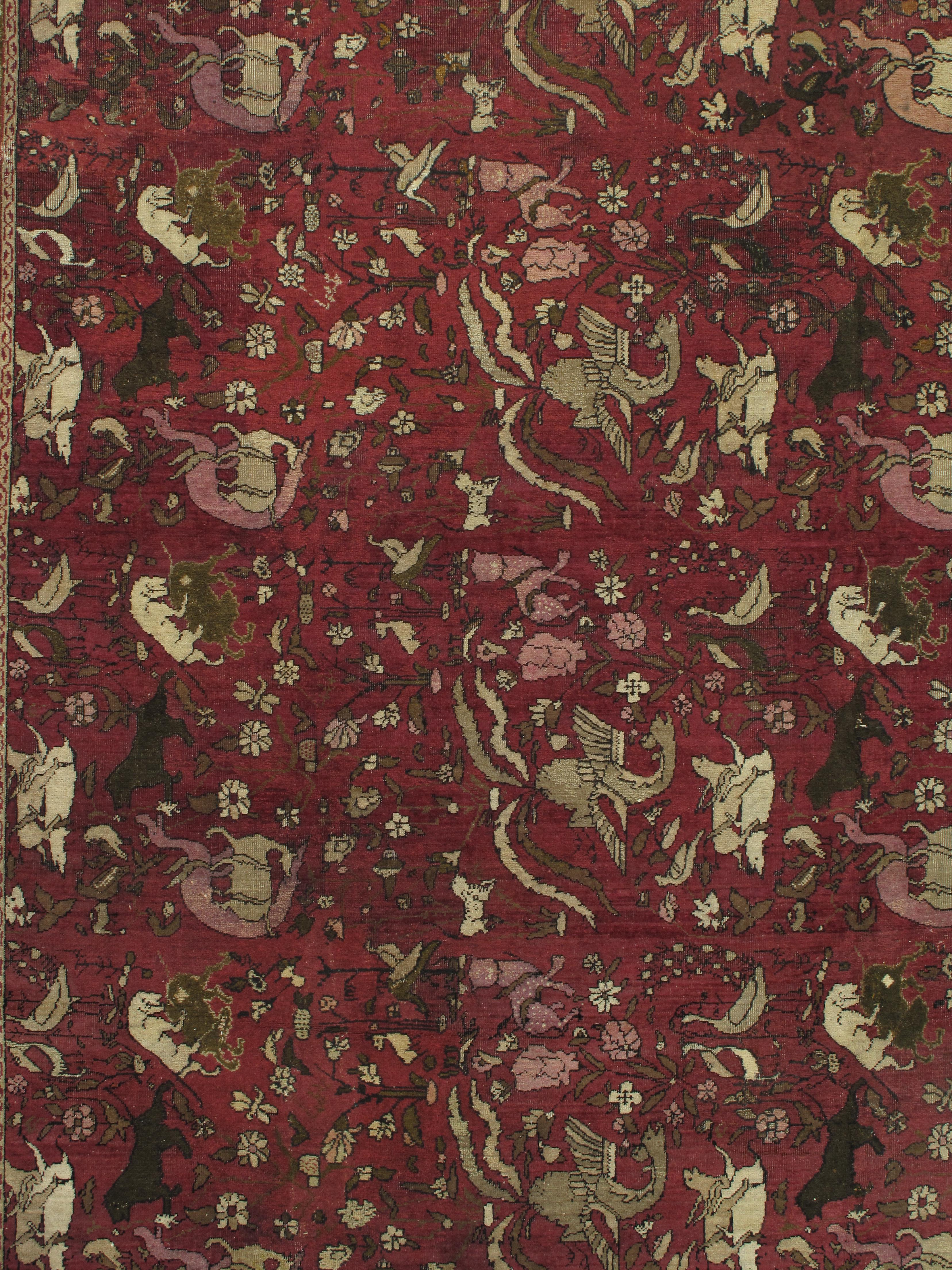 Antike indische Agra Teppiche, Jagdteppiche, Orientteppiche, Rot, Gold, Elfenbein, Braun im Angebot 3