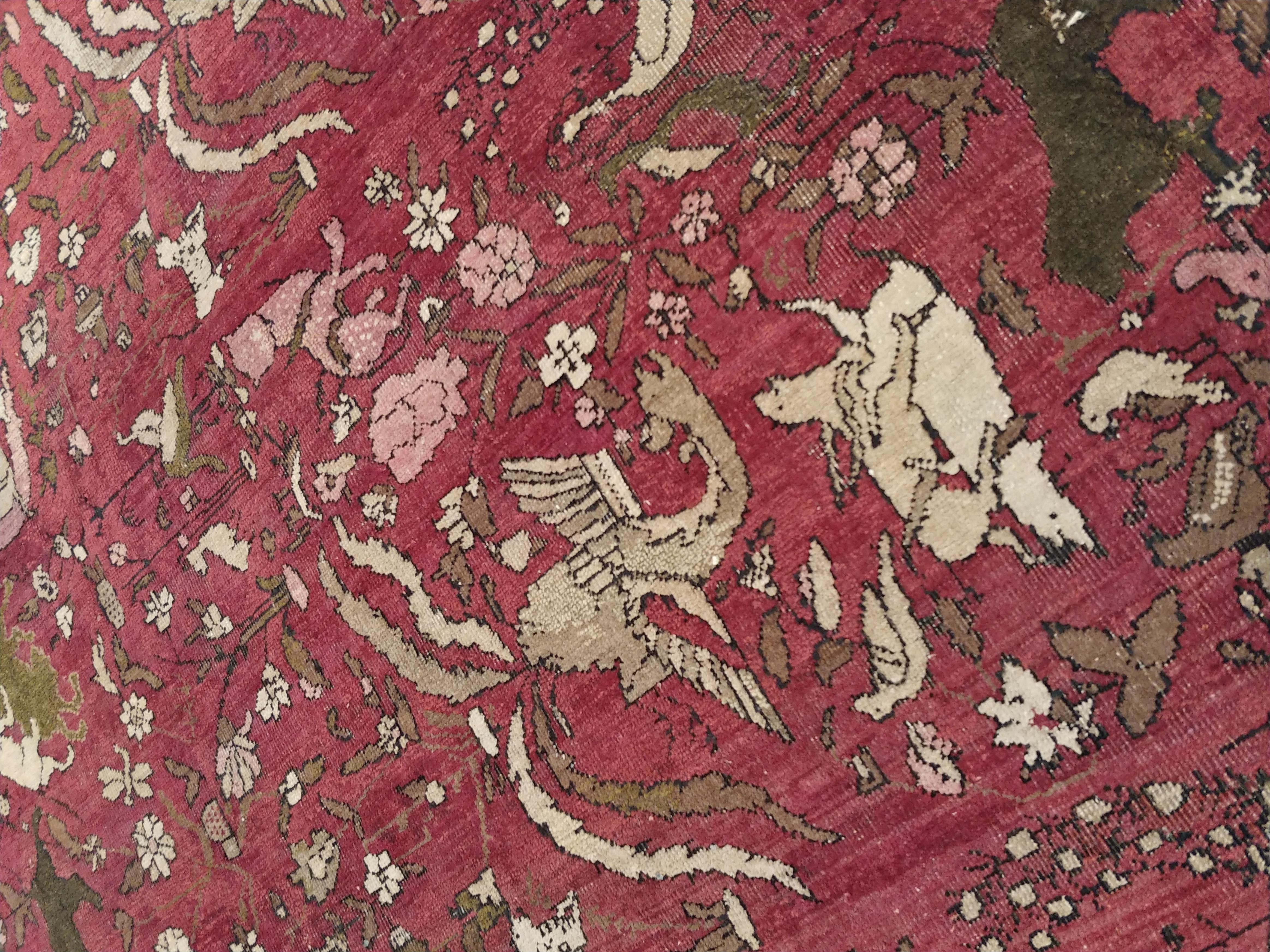 Antike indische Agra Teppiche, Jagdteppiche, Orientteppiche, Rot, Gold, Elfenbein, Braun (Handgeknüpft) im Angebot