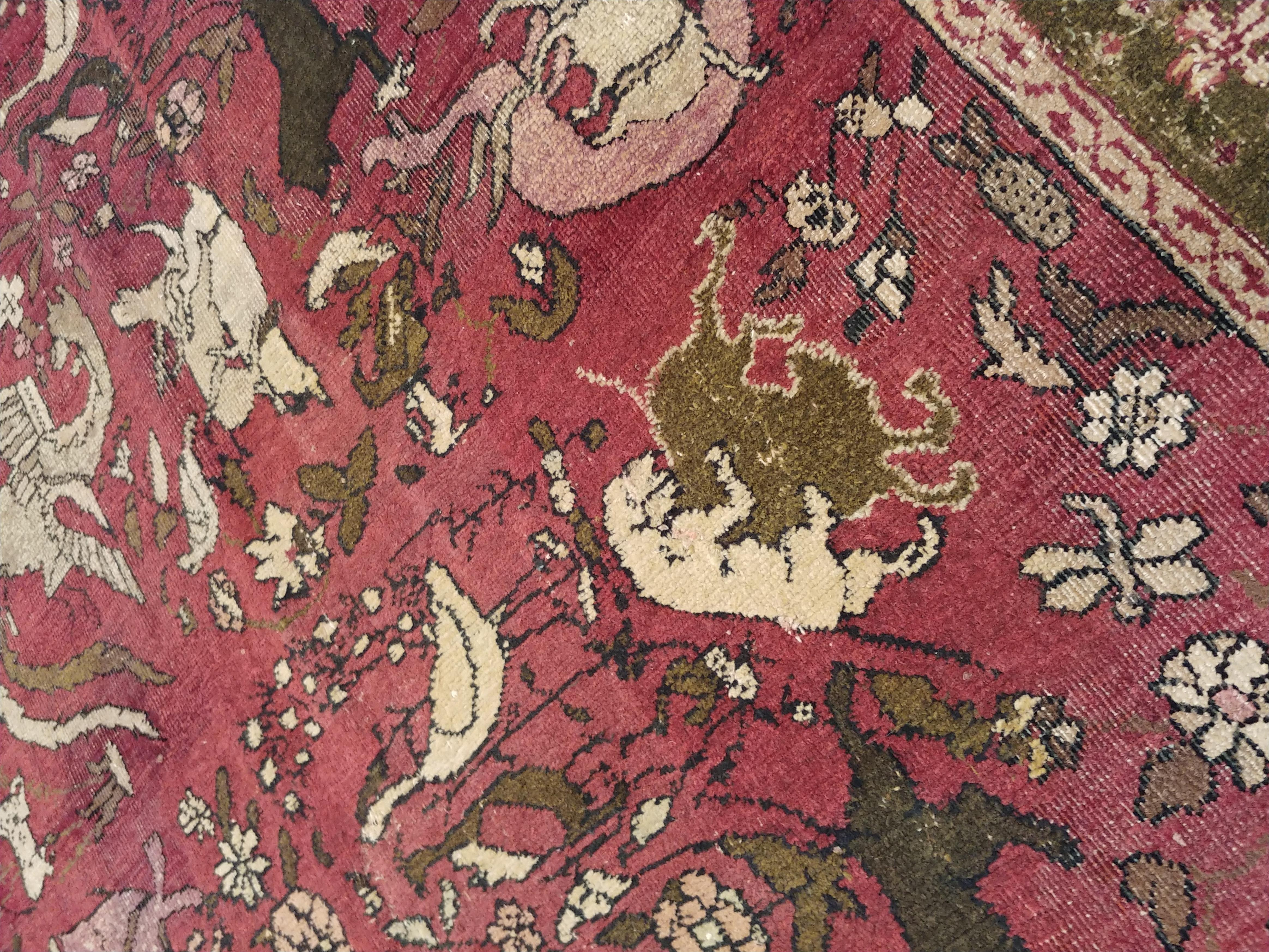 Antike indische Agra Teppiche, Jagdteppiche, Orientteppiche, Rot, Gold, Elfenbein, Braun (19. Jahrhundert) im Angebot