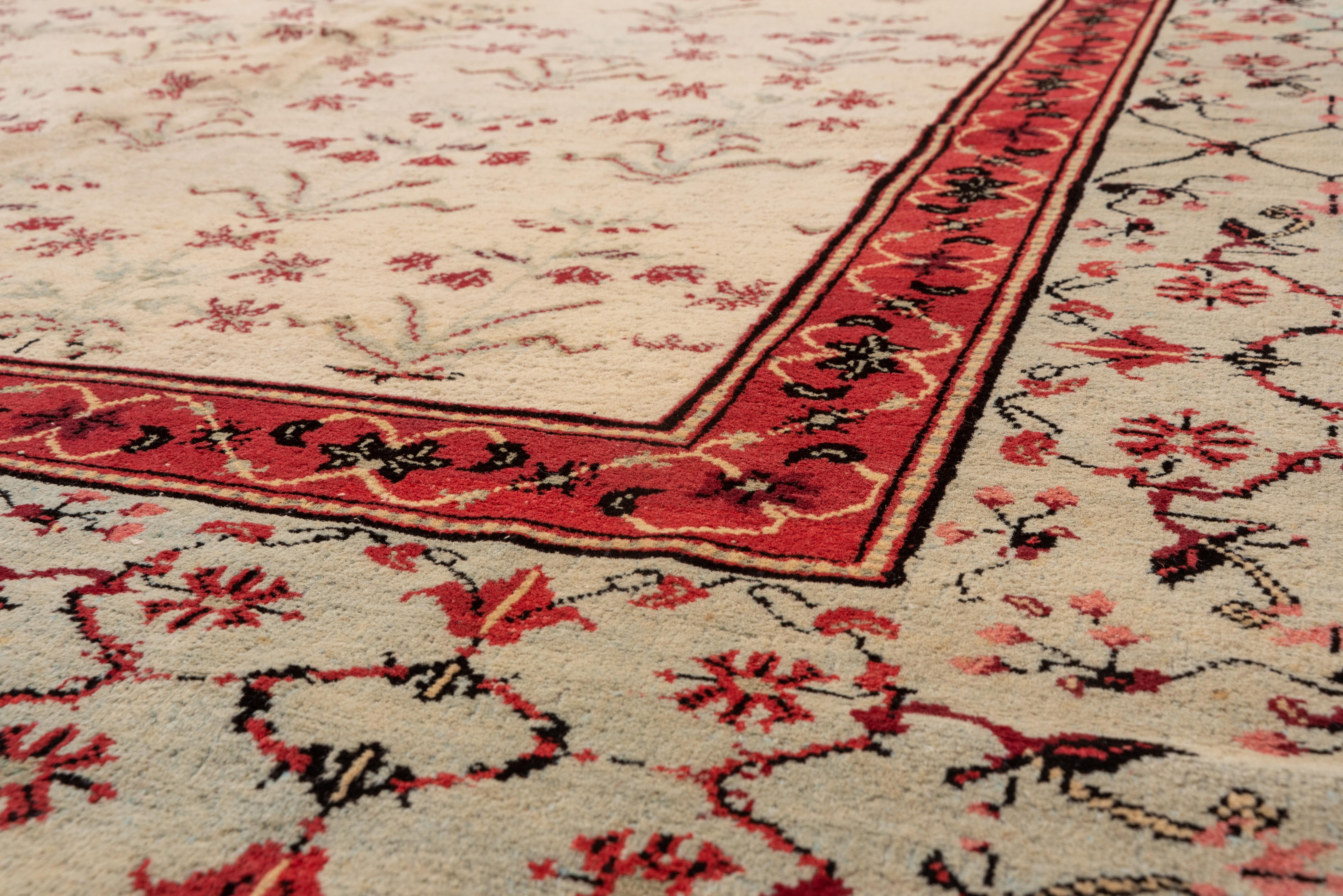 Wool Antique Indian Agra Carpet, Ivory Field For Sale