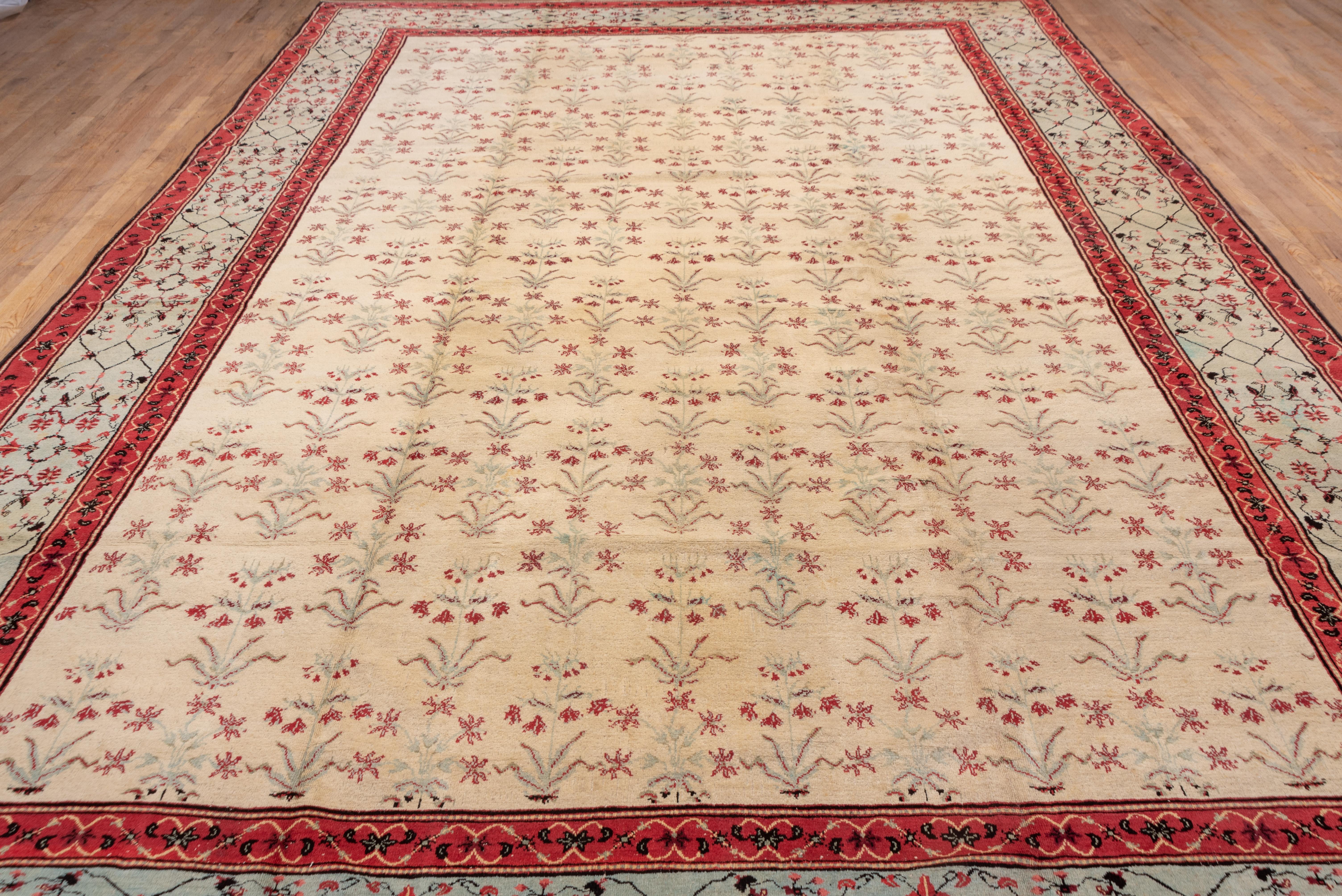 Antique Indian Agra Carpet, Ivory Field For Sale 1