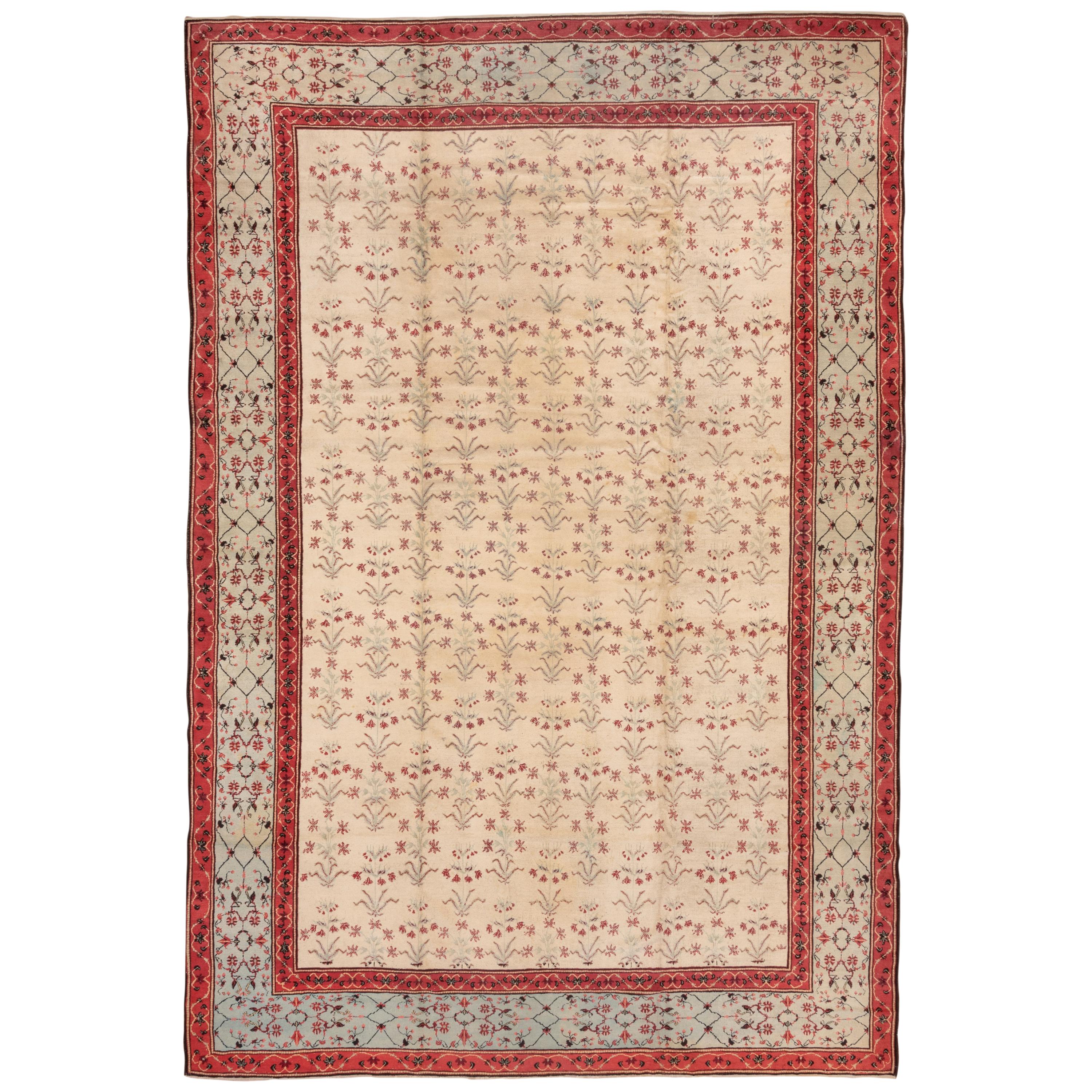 Antique Indian Agra Carpet, Ivory Field For Sale