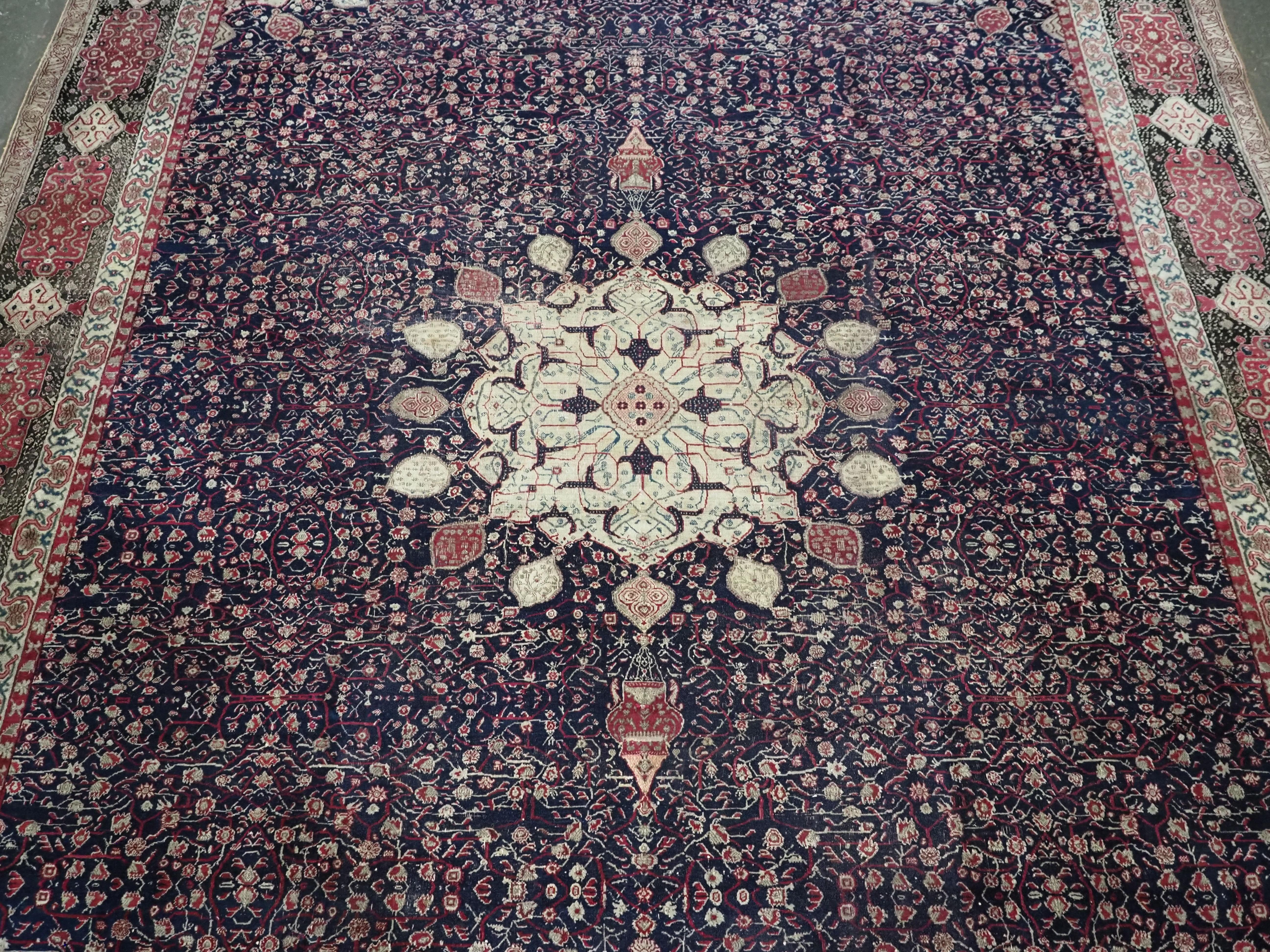 Late 20th Century Antique Indian Agra carpet of 'Ardabil' design.  Circa 1880. For Sale