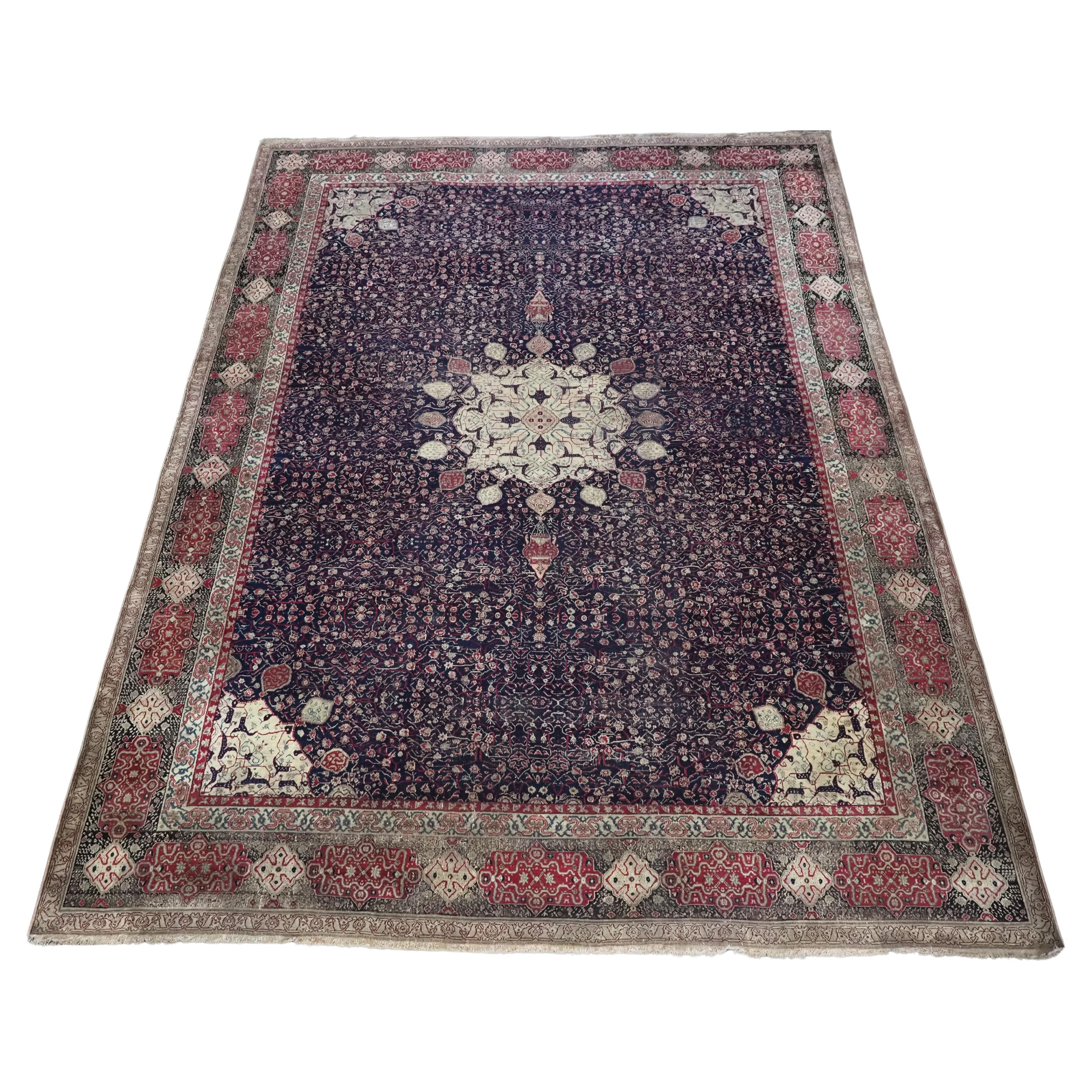 Antique Indian Agra carpet of 'Ardabil' design.  Circa 1880.