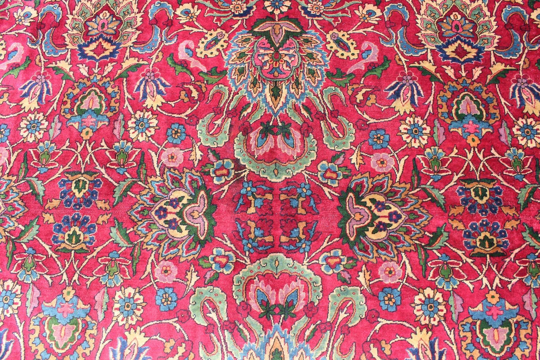 Antique Indian Agra Carpet with Raspberry Color and Fine Shinny Wool For Sale 7