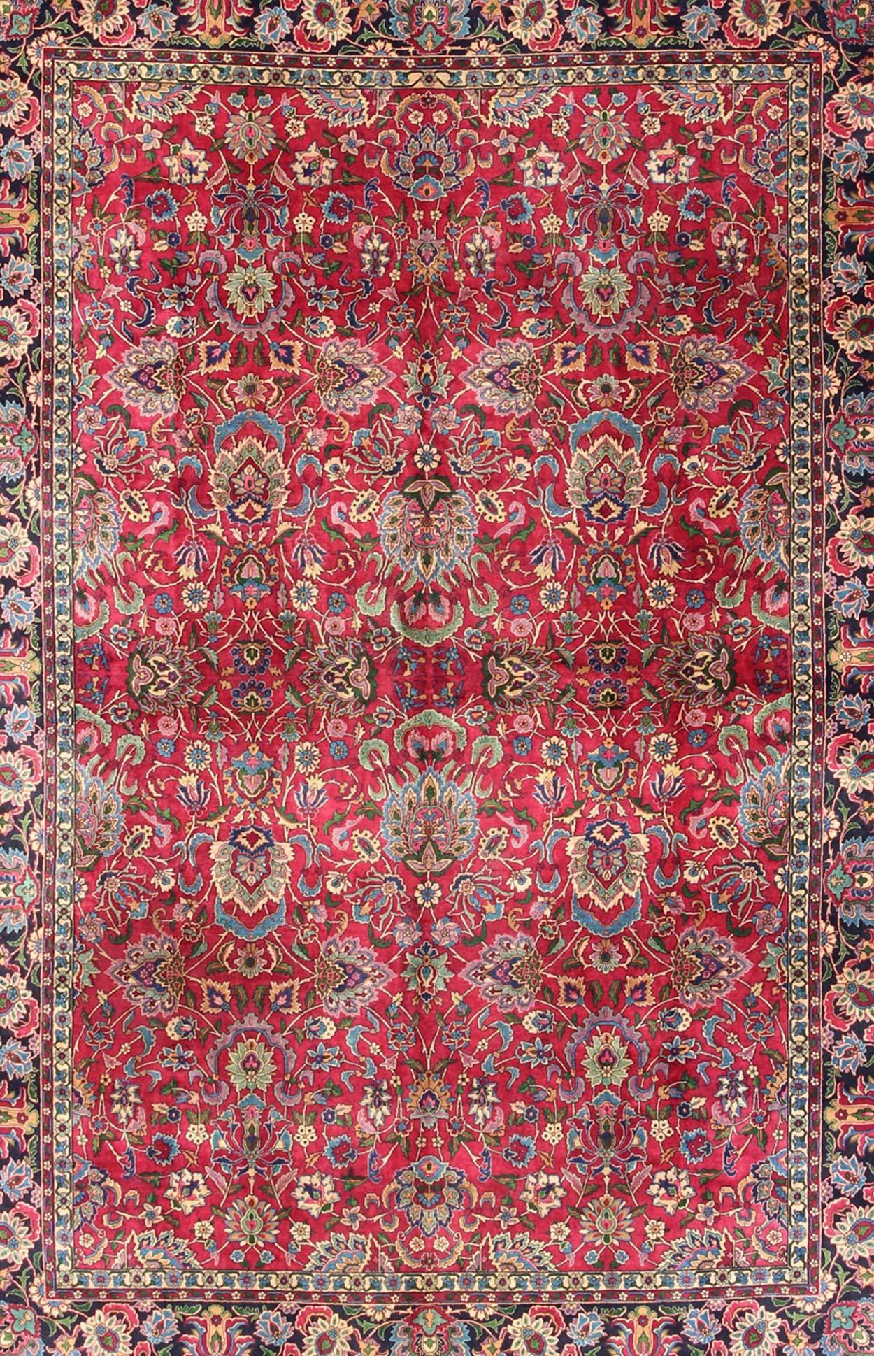 Hand-Knotted Antique Indian Agra Carpet with Raspberry Color and Fine Shinny Wool For Sale