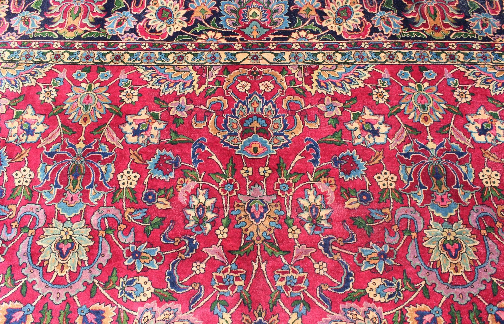 Antique Indian Agra Carpet with Raspberry Color and Fine Shinny Wool For Sale 1