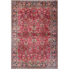 Antique Indian Agra Carpet with Raspberry Color and Fine Shinny Wool