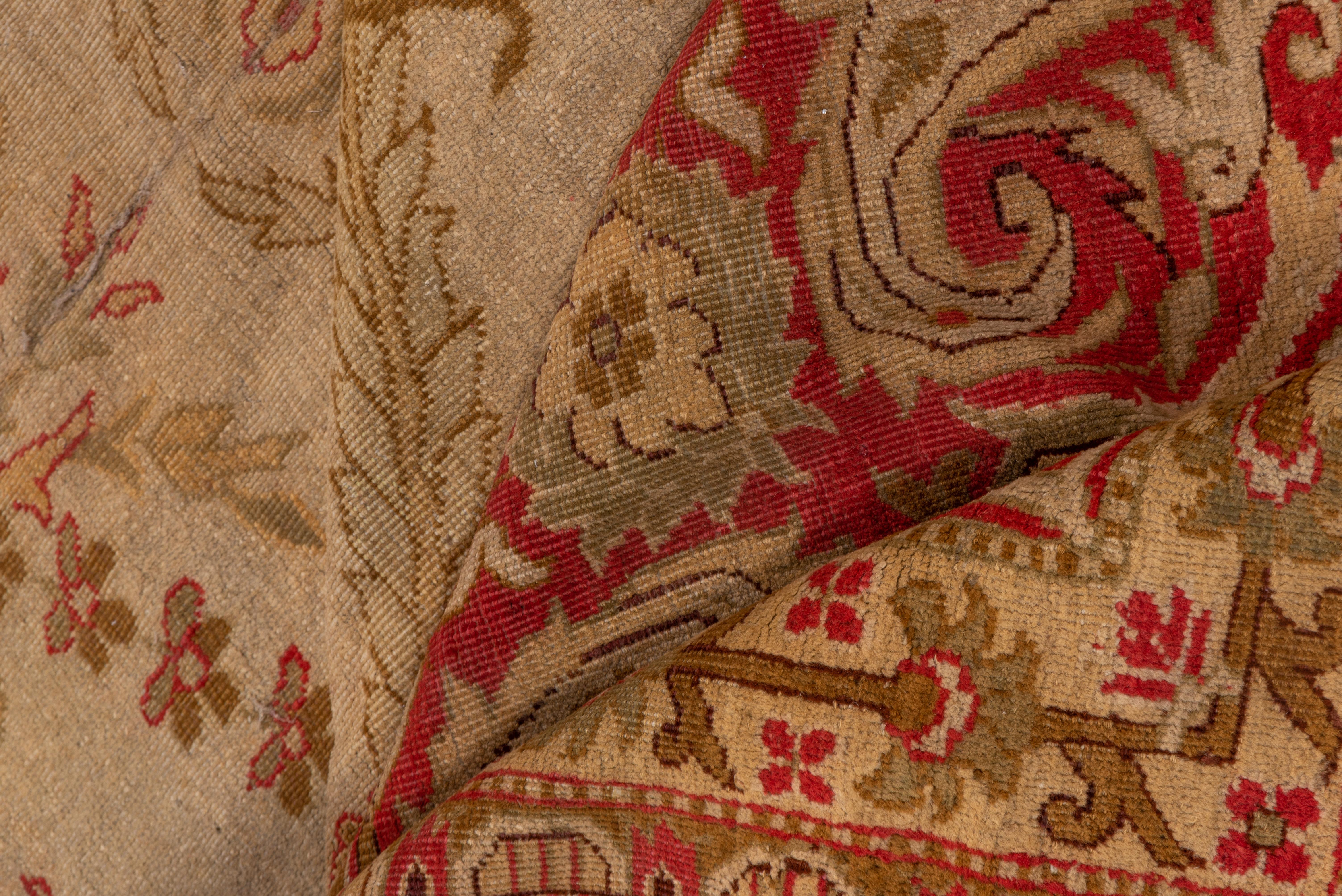 Antique Indian Agra Carpet, Yellow and Red Tones, 1910s, Red Border In Good Condition For Sale In New York, NY