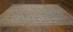 1890s Blue White Geometric Antique Indian Agra Cotton Rug 11'10"x12'2" Carpet