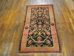 1900s Brown Tribal Geometric Antique Indian Carpet 2'8" x 4'10" Knotted Wool Rug