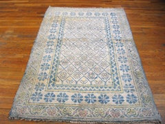 Fascinating White and Blue Color with Geometric Design Antique Agra Cotton Rug