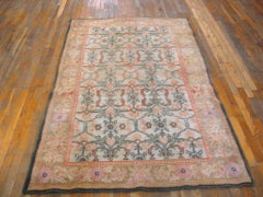 1920s Ivory Geometric Antique Indian Agra Cotton Carpet 4'6"x7'4" Knotted Rug