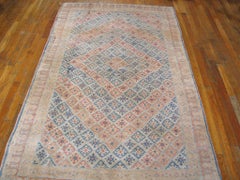 Lovely Small Diamond Details & Ivory Bakcground Antique Indian Agra Cotton Rug