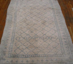 1900s White Diamond Antique Indian Agra Cotton Carpet 4'3" x 6'8" Wool Rug Woven