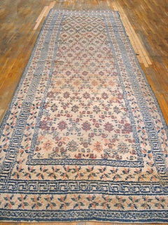 1920s Ivory Floral Antique Indian Agra Cotton Rug 5'2"x15'6" Carpet Runner