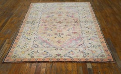 1930s Light Ivory Floral Antique India Agra Cotton Rug 4'4"x7'3" Knotted Carpet