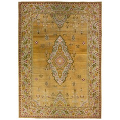 Tapis indien ancien en laine Goldenrod Agra fait à la main avec motif de médaillon